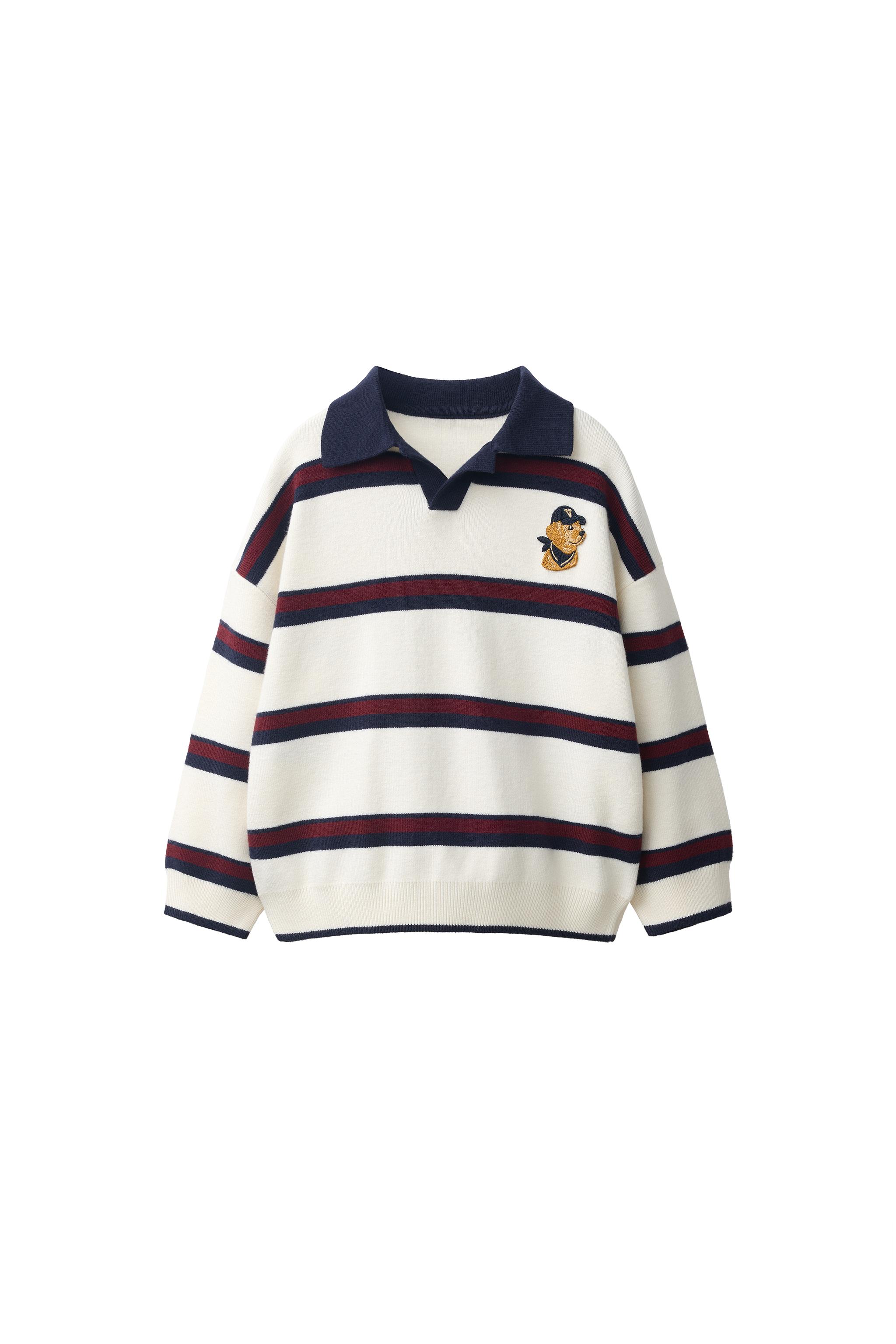EMBROIDERED STRIPED KNIT POLO JUMPER — ZARA