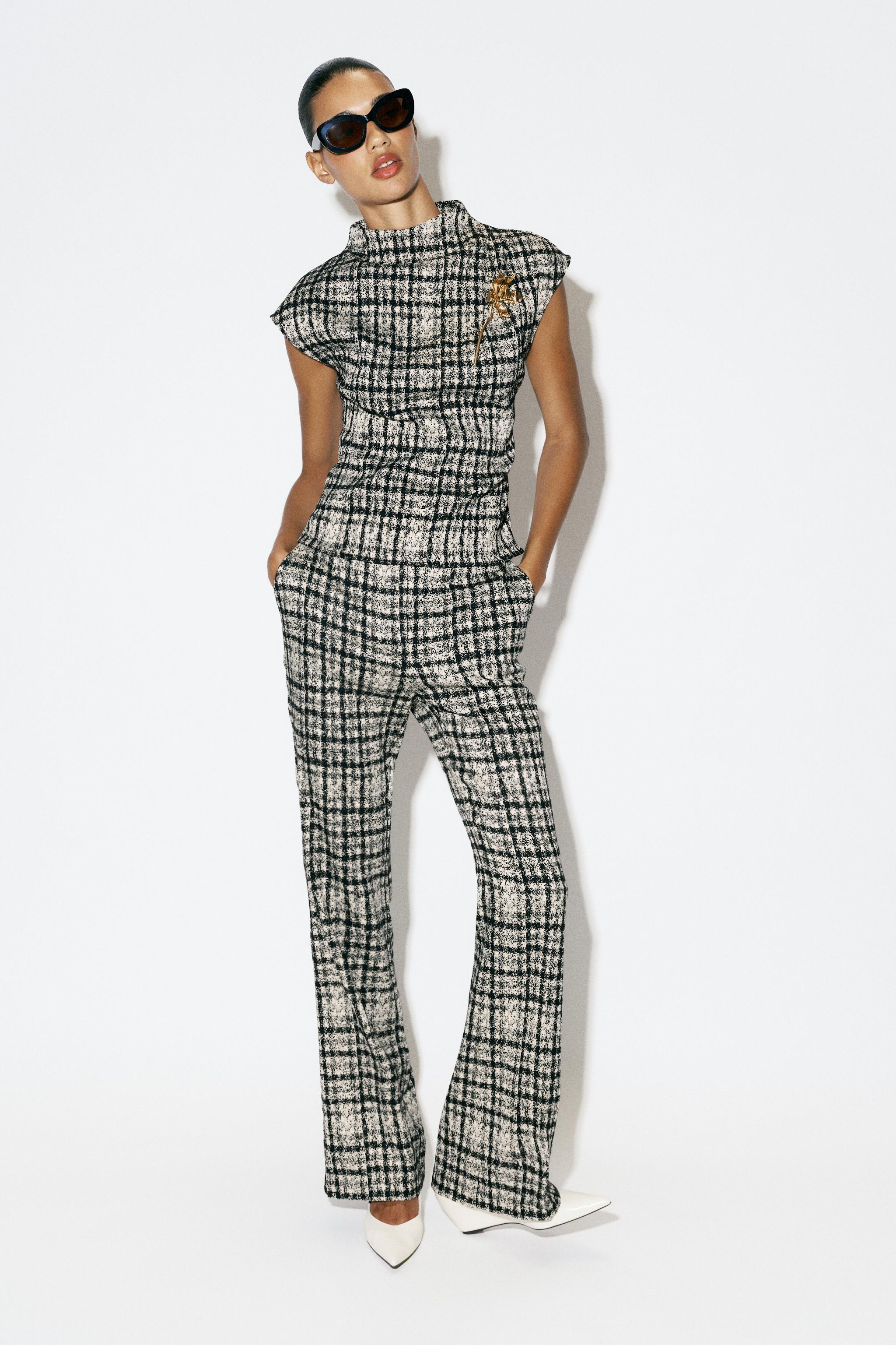 CHECK FLARE TROUSERS — ZARA