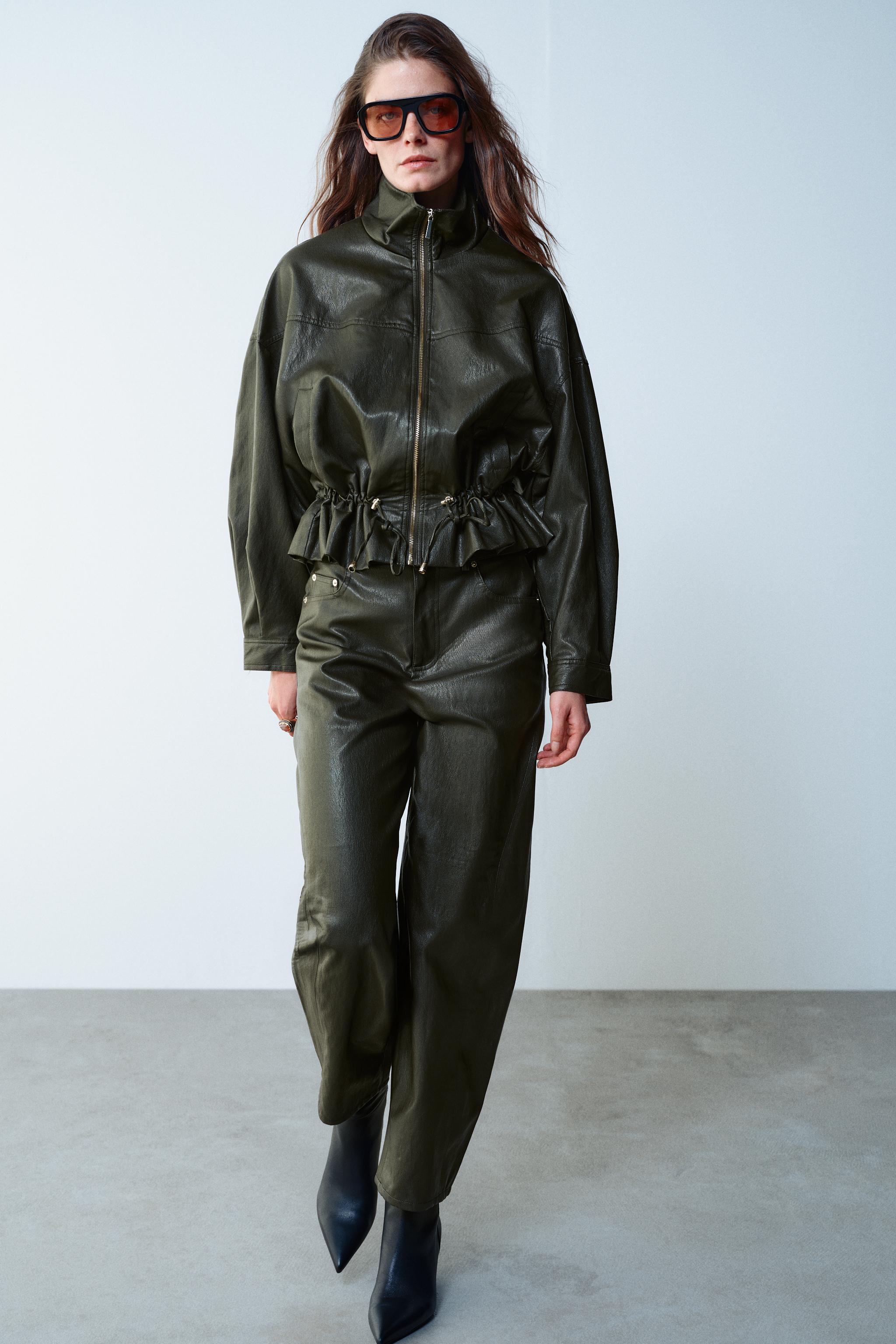 LEATHER EFFECT DRAWSTRING JACKET — ZARA