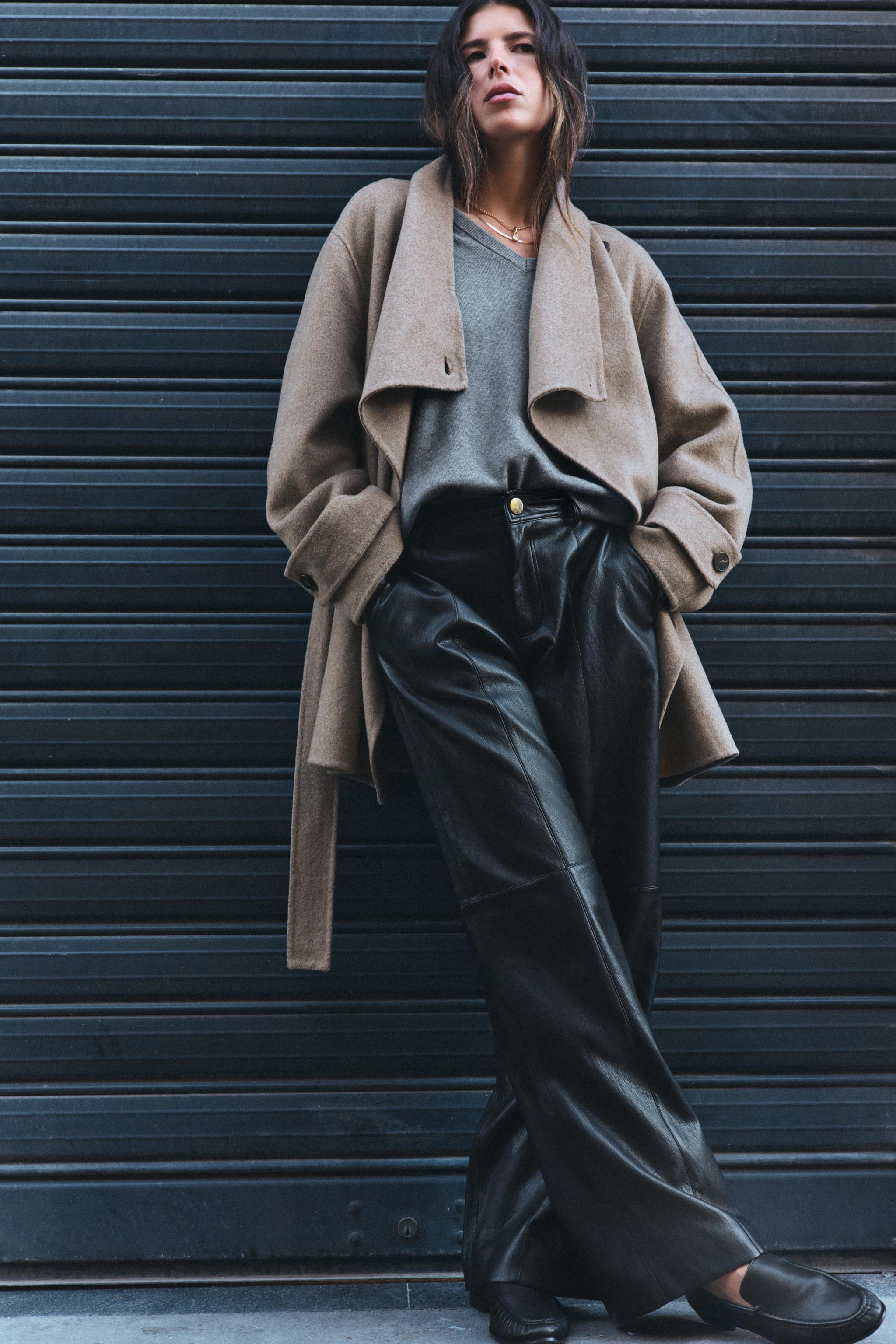 ДВУБОРТНОЕ ПАЛЬТО С ПОЯСОМ И ШЕРСТЬЮ — ZARA
