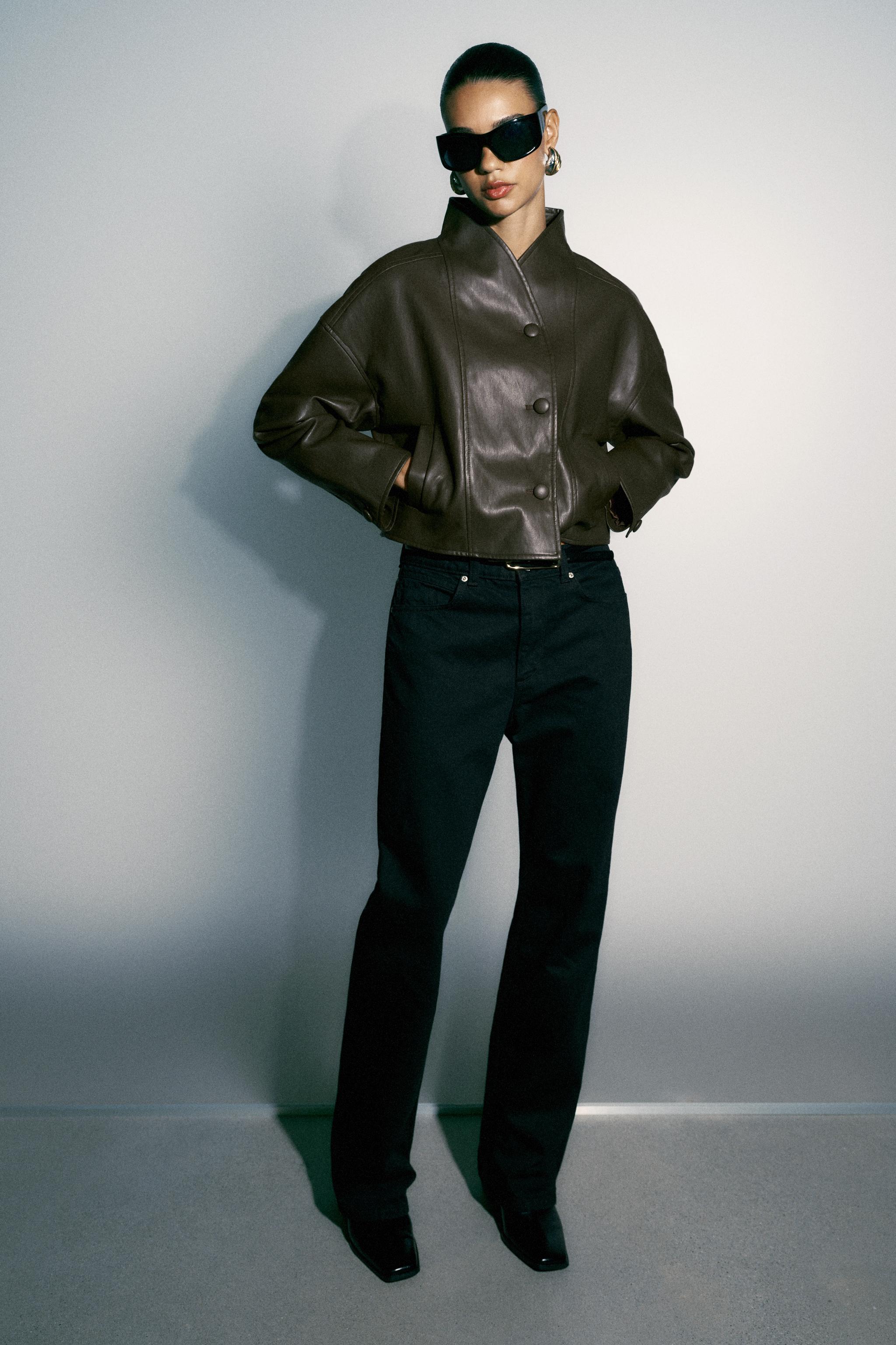 LEATHER EFFECT JACKET WITH BACK PLEATS — ZARA