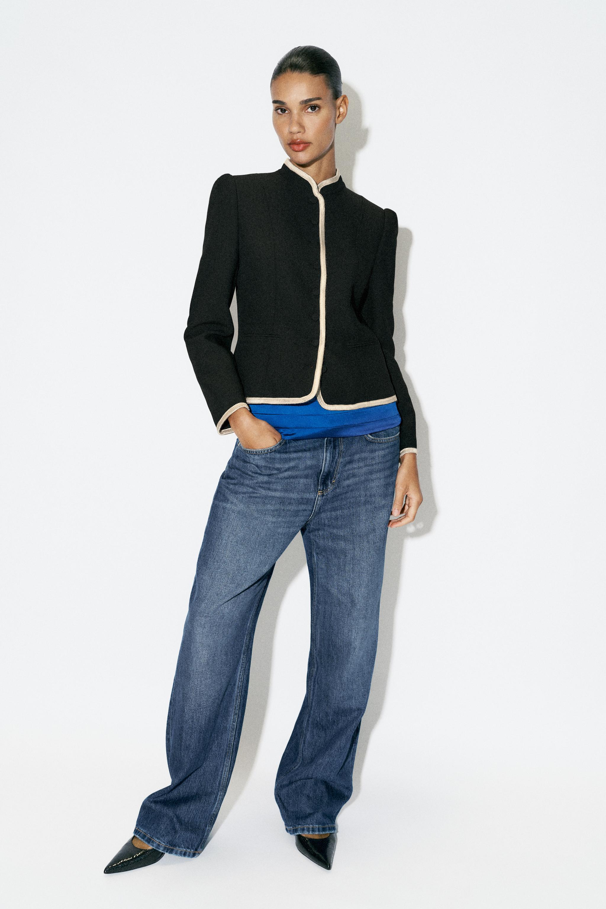 БЛЕЙЗЕР С КОНТРАСТНОЙ ОКАНТОВКОЙ — ZARA