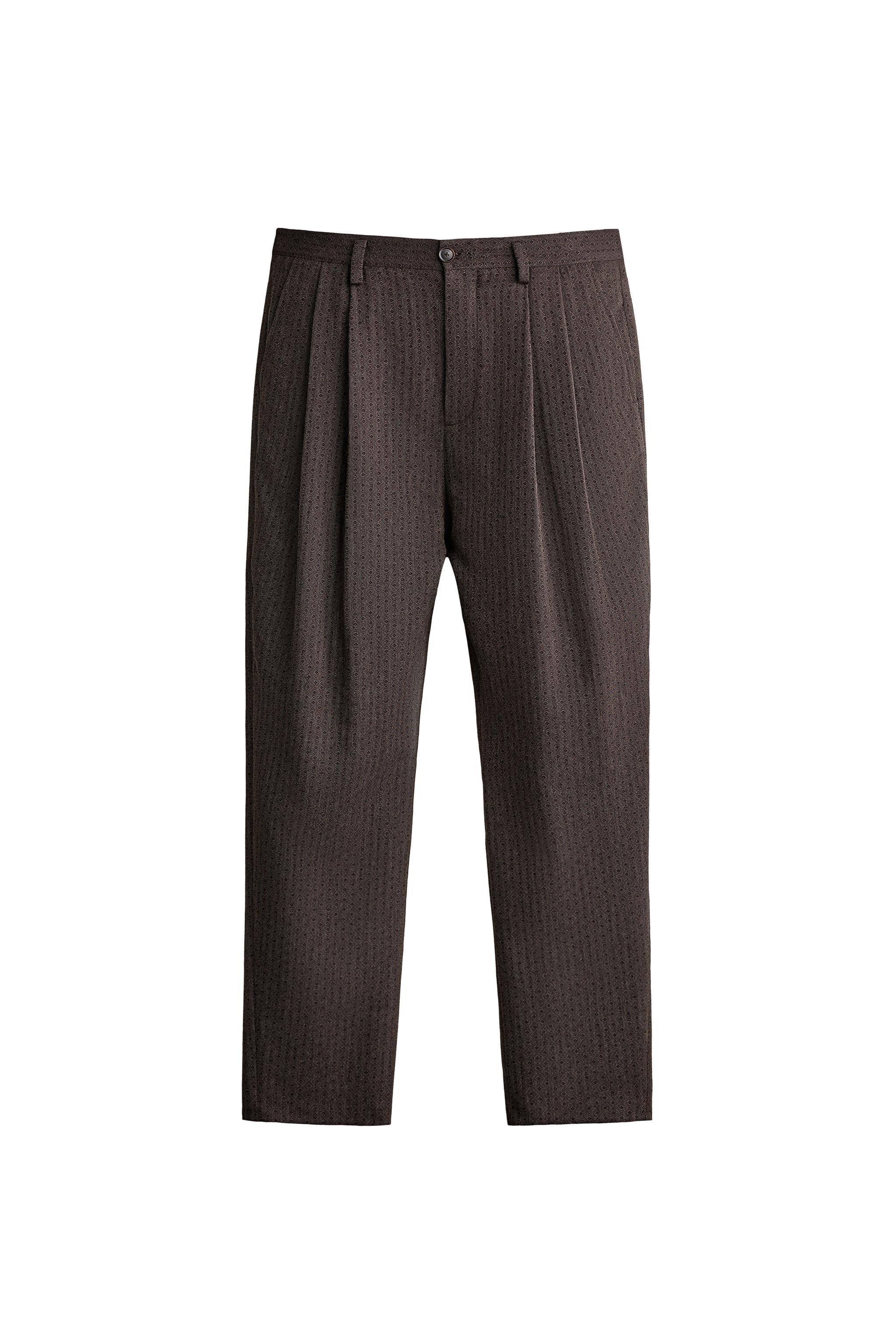 PLEATED GEOMETRIC JACQUARD TROUSERS — ZARA