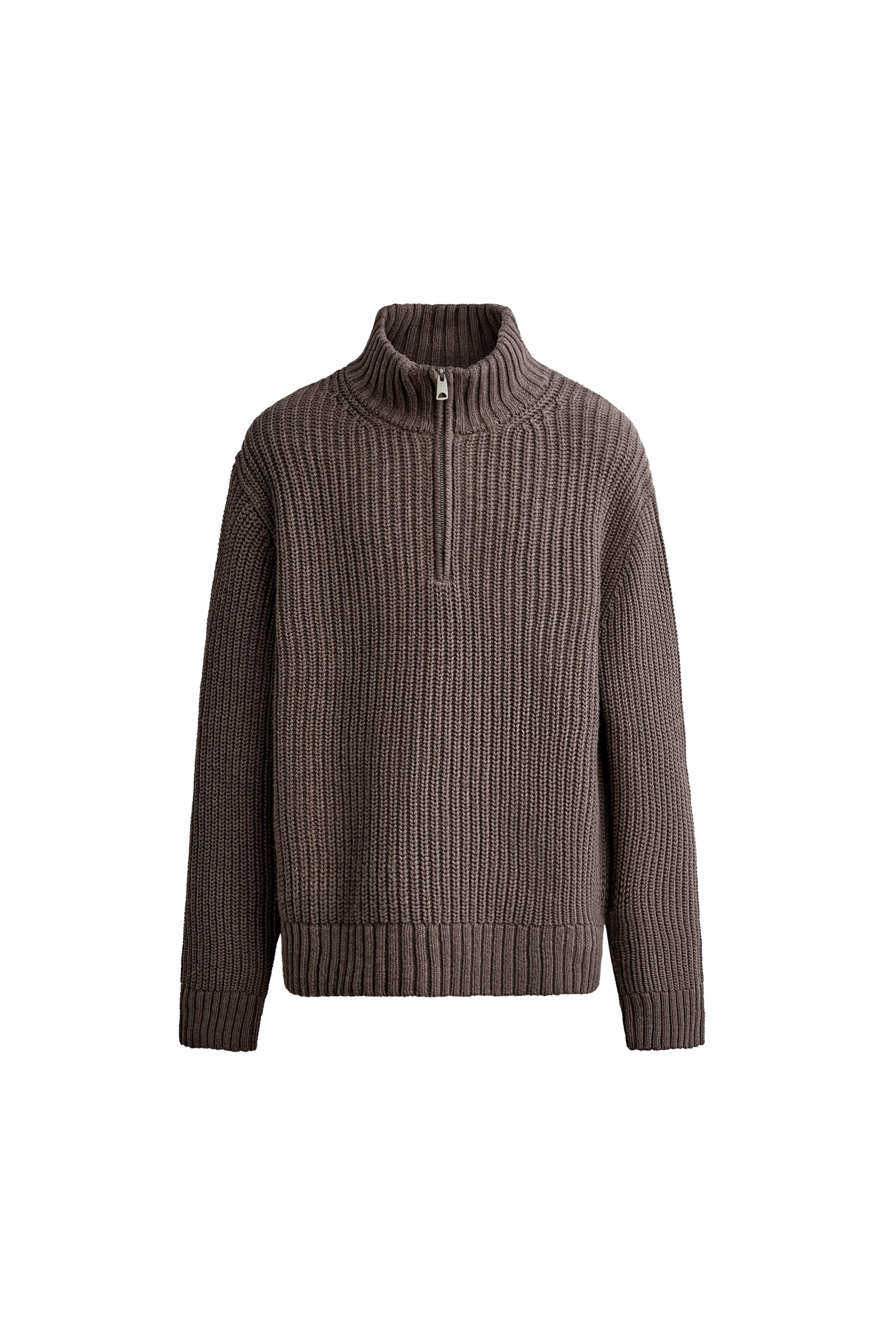 COTTON-WOOL QUARTER-ZIP JUMPER — ZARA