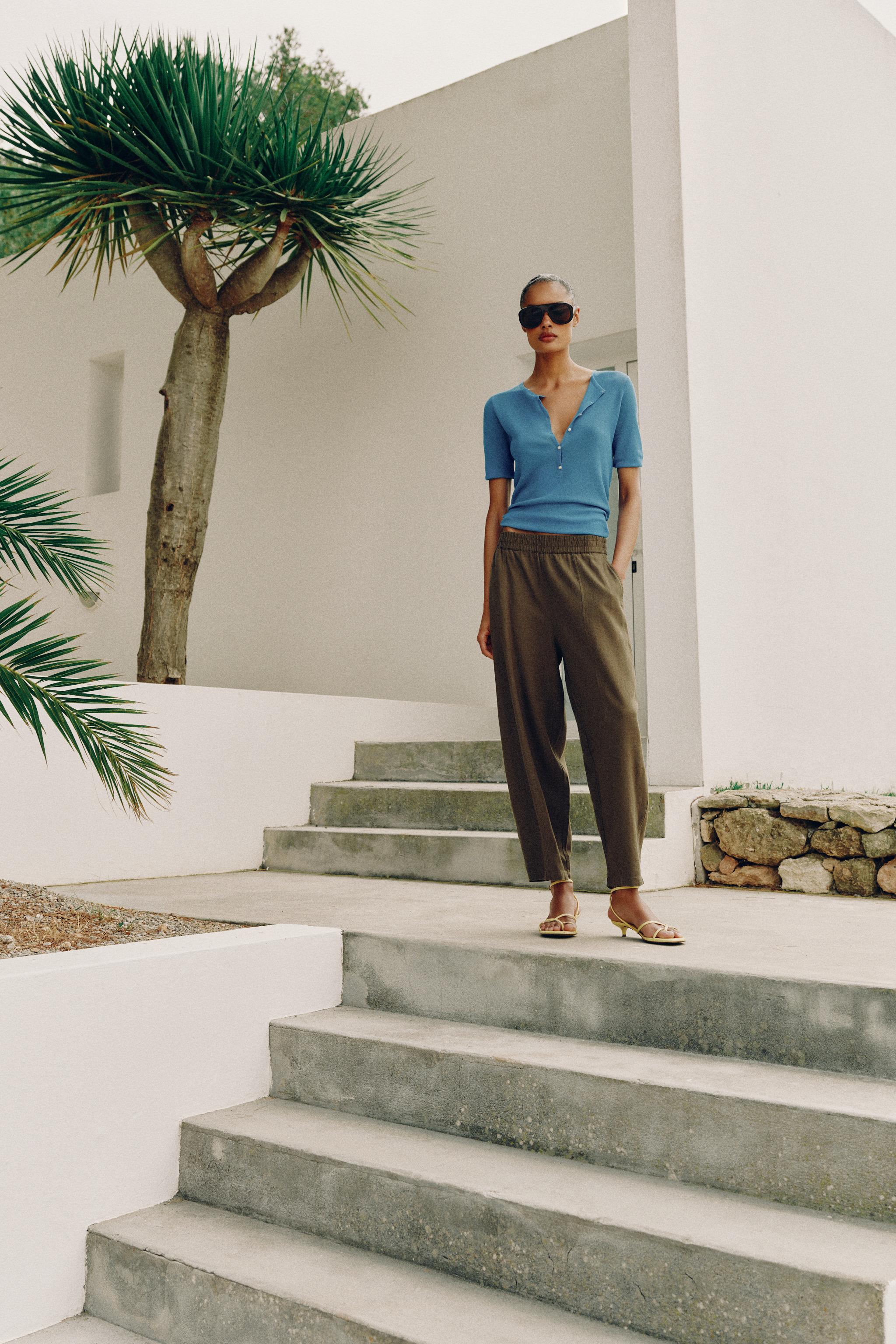 Брюки силуэта "бочонок" из смесового льна — ZARA