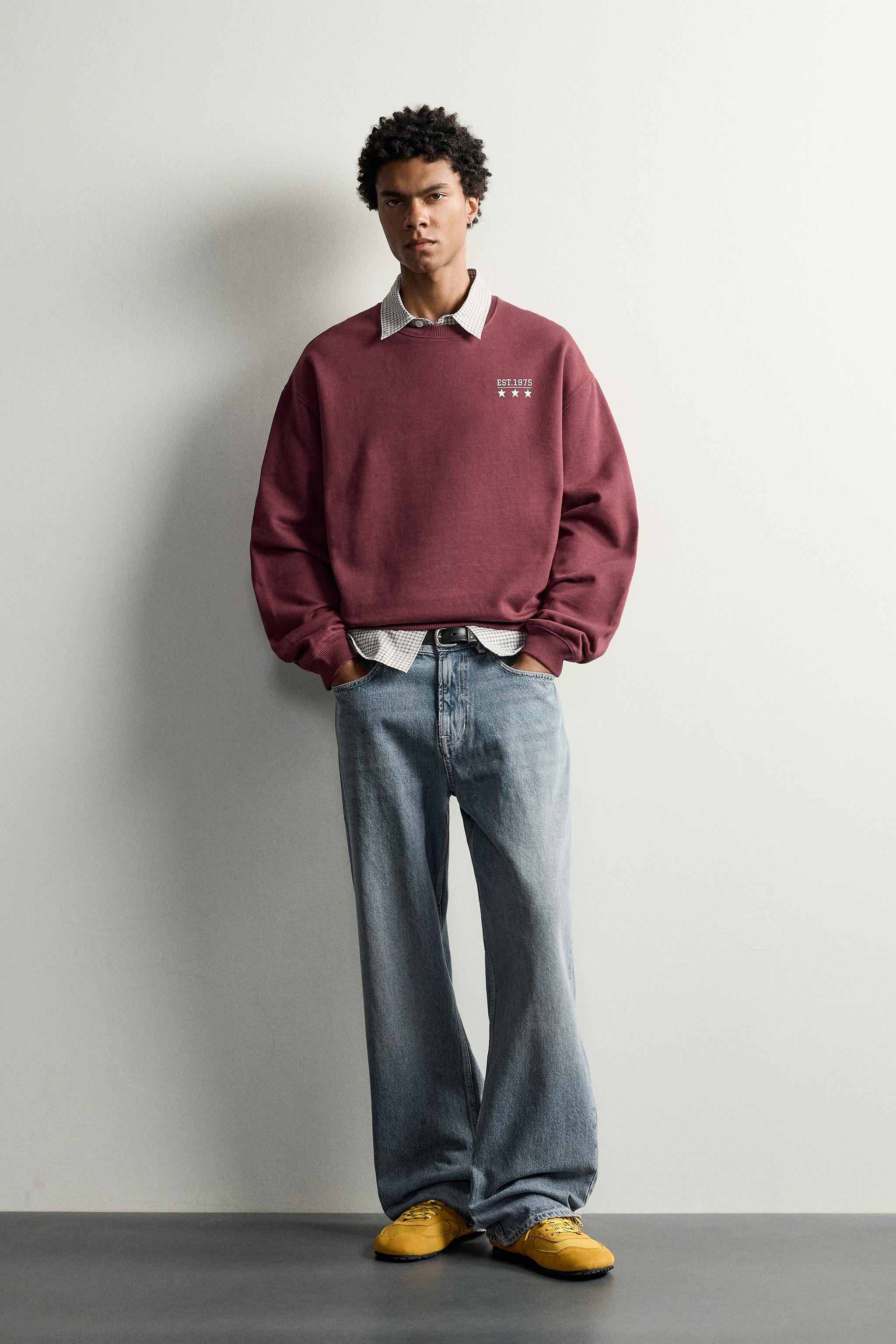 ТОЛСТОВКА RELAXED FIT С ПРИНТОМ И НАШИВКАМИ — ZARA