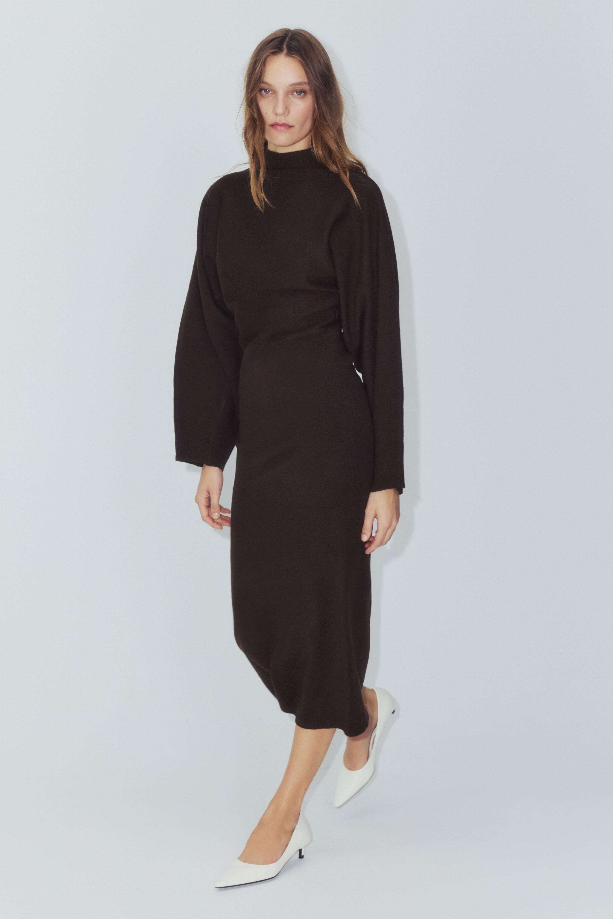 ДЛИННОЕ ТРИКОТАЖНОЕ ПЛАТЬЕ С ВЫСОКИМ ВОРОТНИКОМ — ZARA