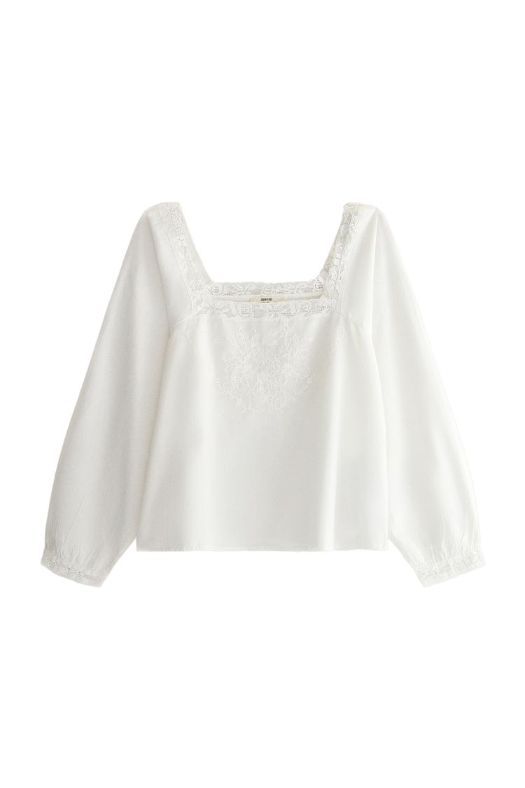 Lace embroidered long sleeve top