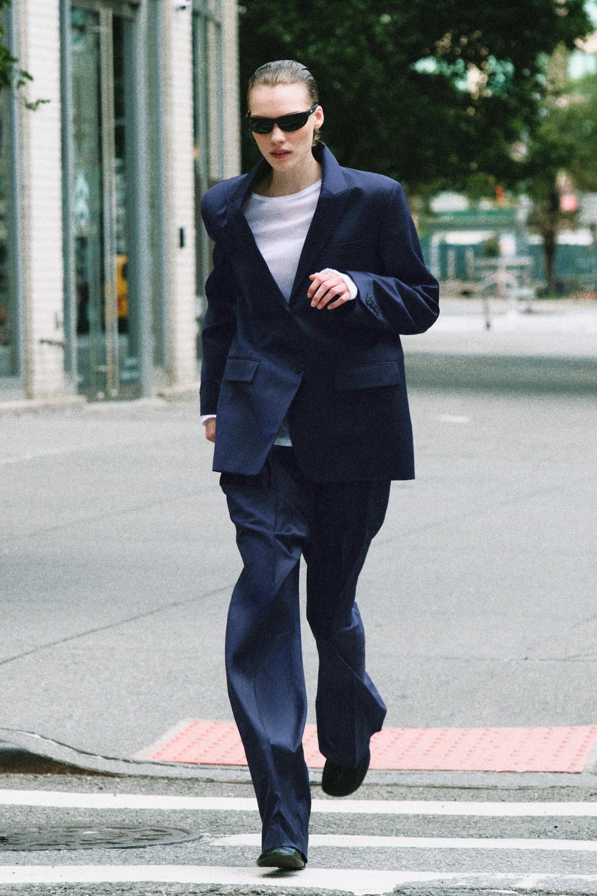 Костюмный блейзер ZW COLLECTION из шерстяной смеси прямого кроя — ZARA