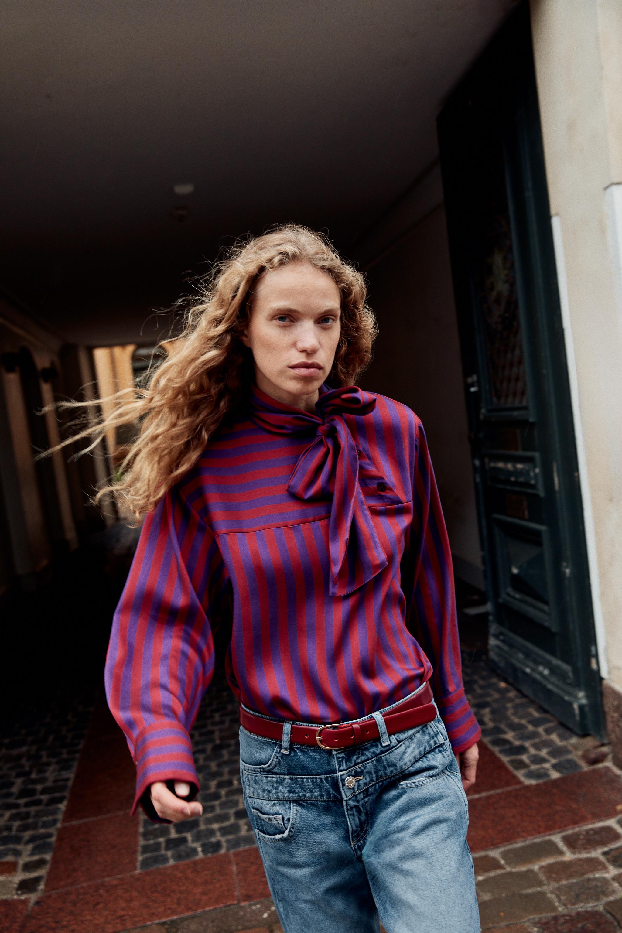 Блузка в полоску с бантом — ZARA