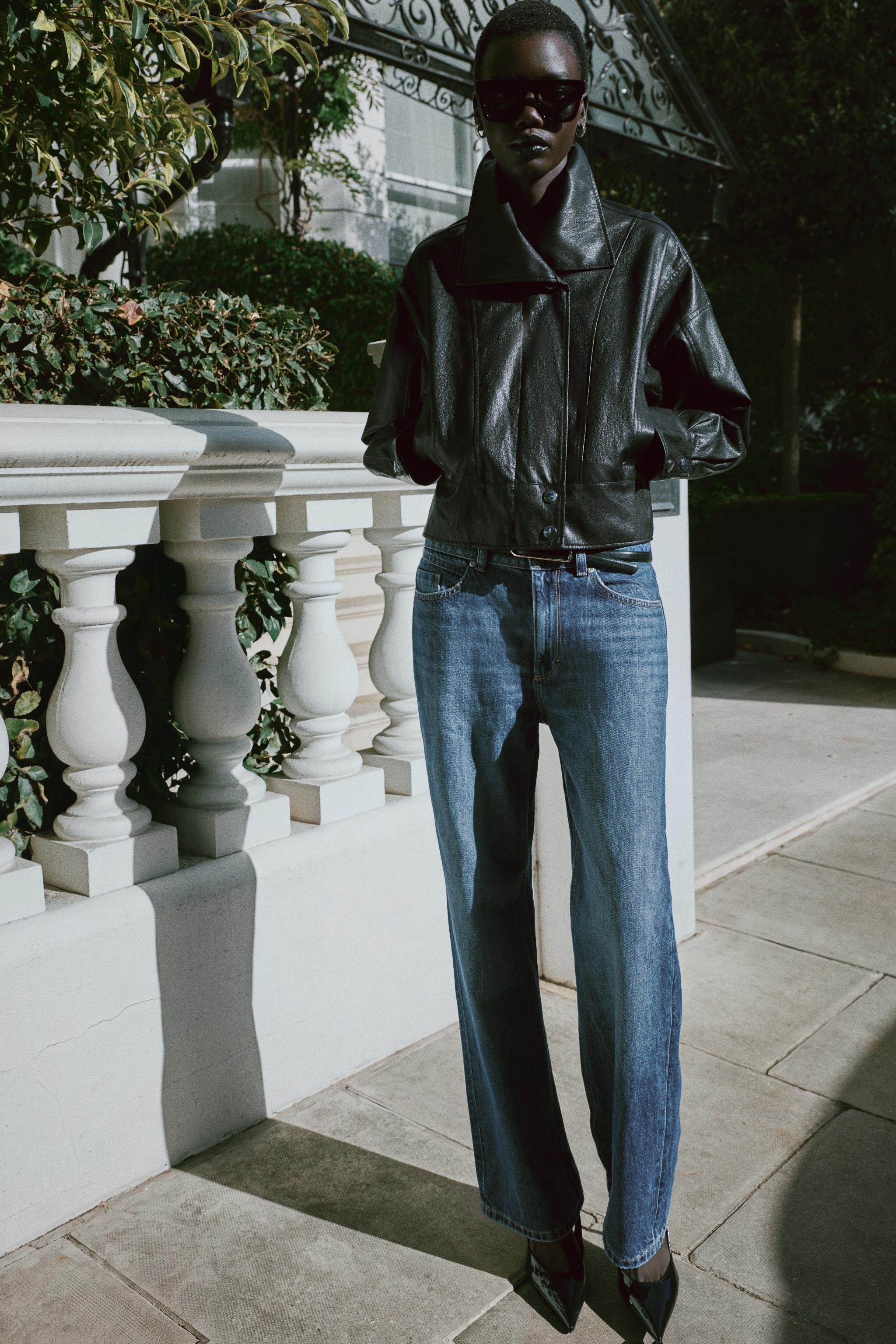 LEATHER EFFECT JACKET WITH BACK PLEATS — ZARA