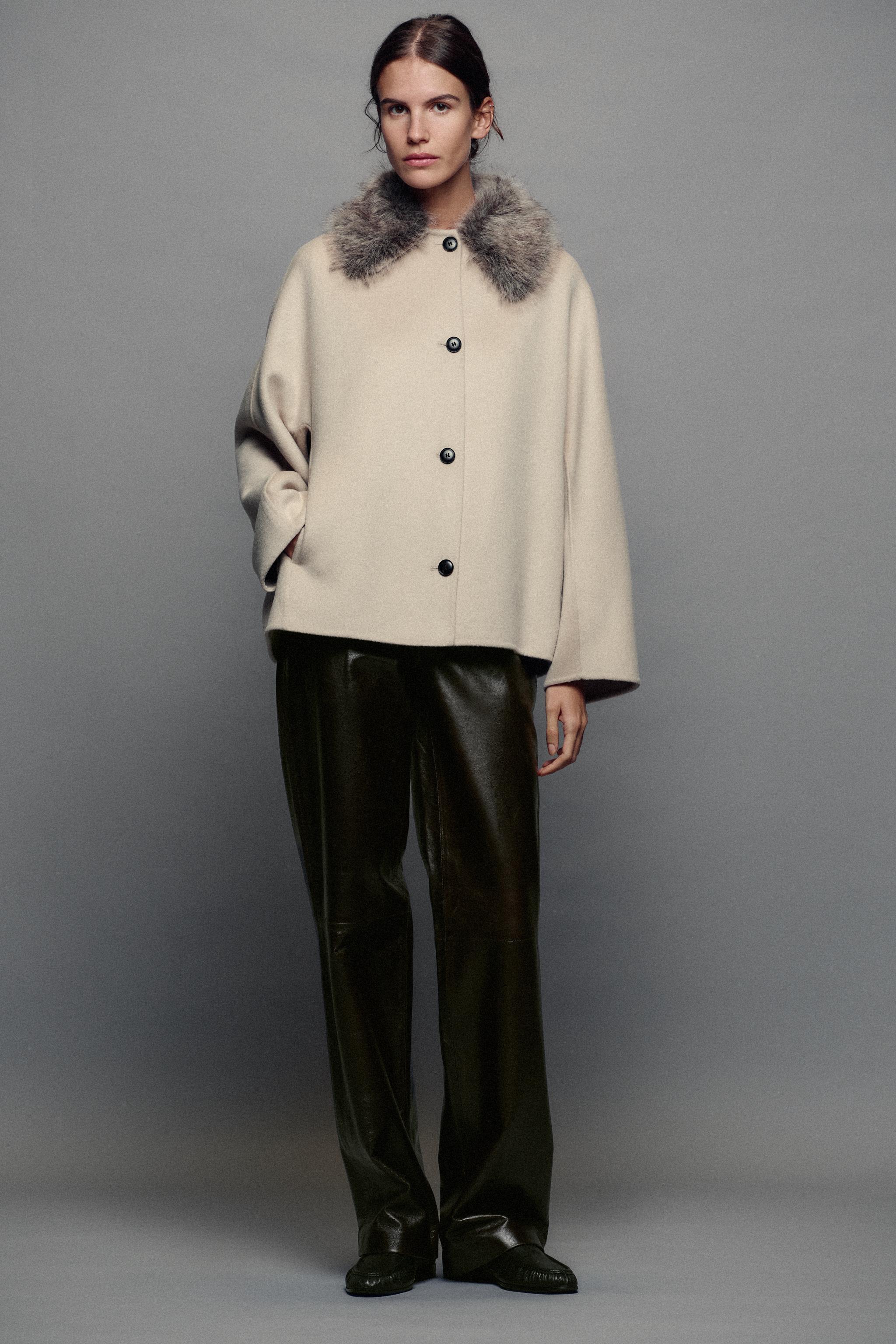 ZW COLLECTION WOOL BLEND JACKET WITH FAUX FUR COLLAR — ZARA