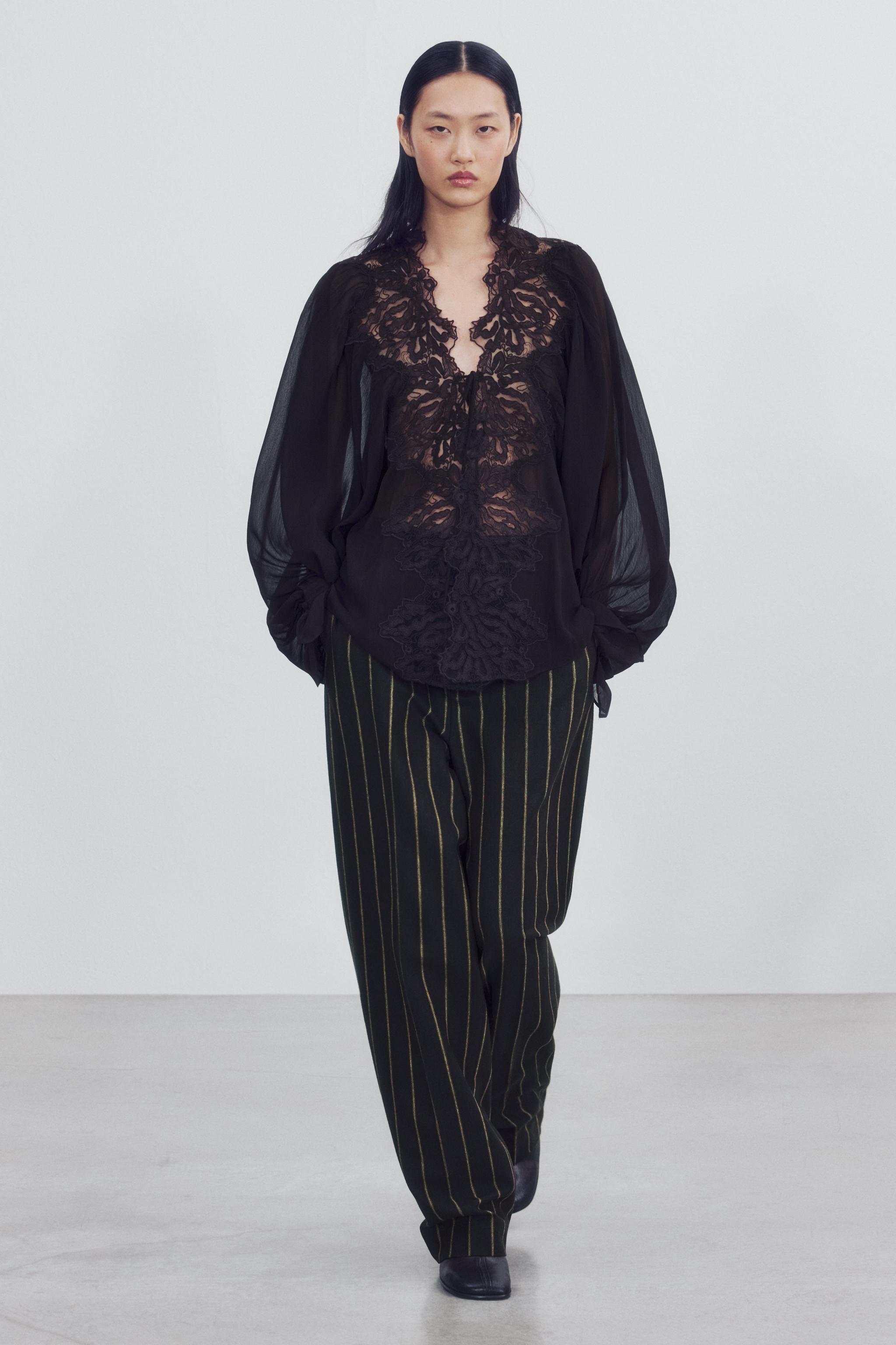 ZW COLLECTION рубашка с кружевной отделкой и завязками спереди — ZARA