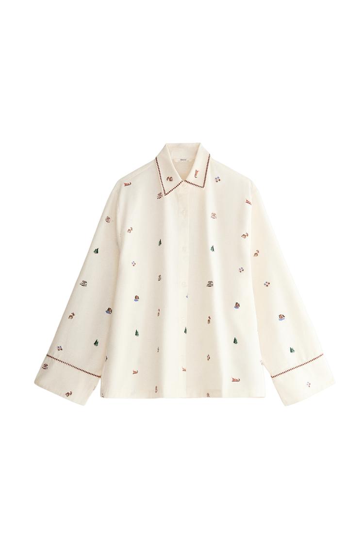 EMBROIDERED CHRISTMAS PIPING SHIRT