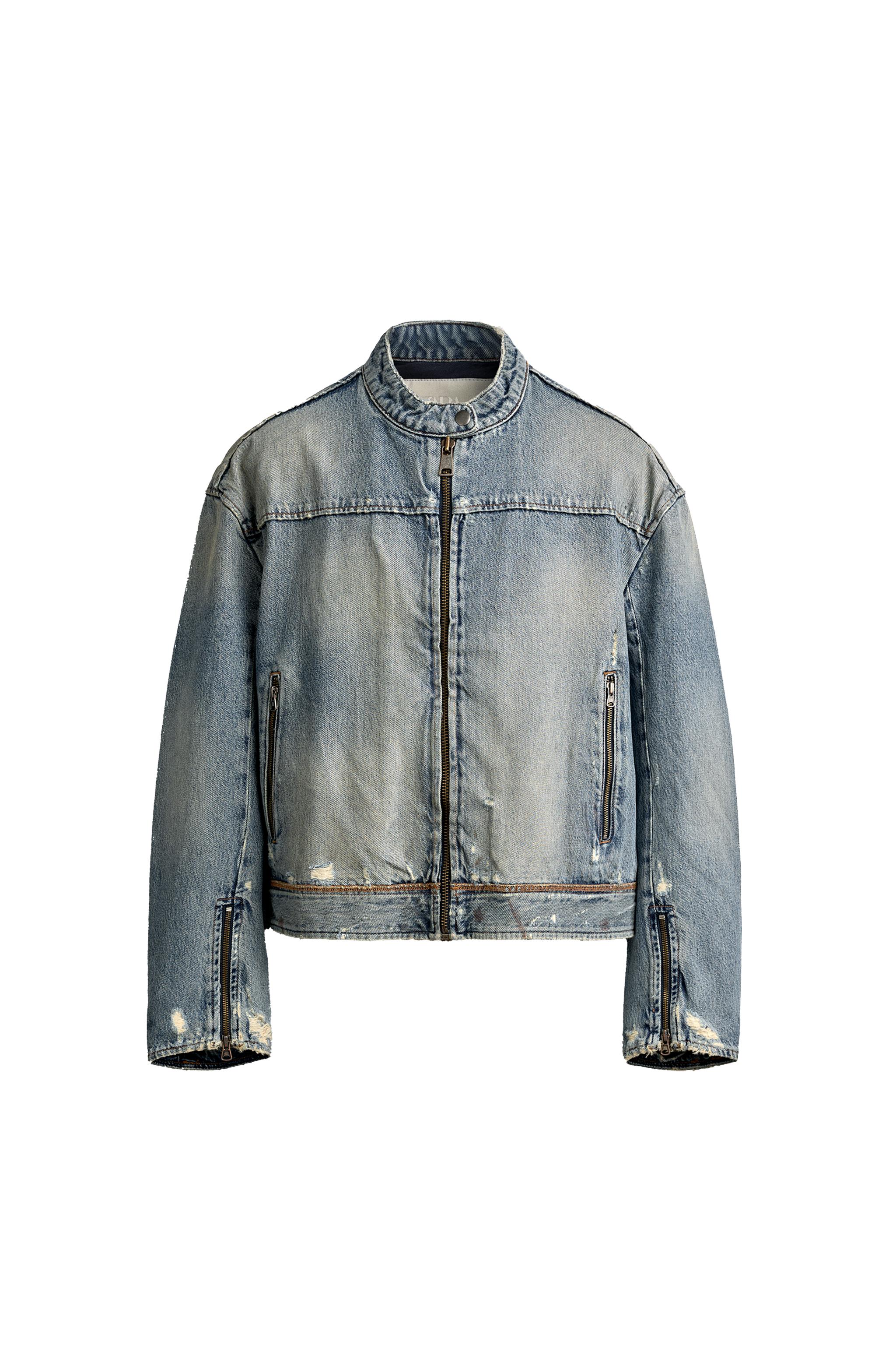 CROPPED FIT DENIM BIKER JACKET — ZARA