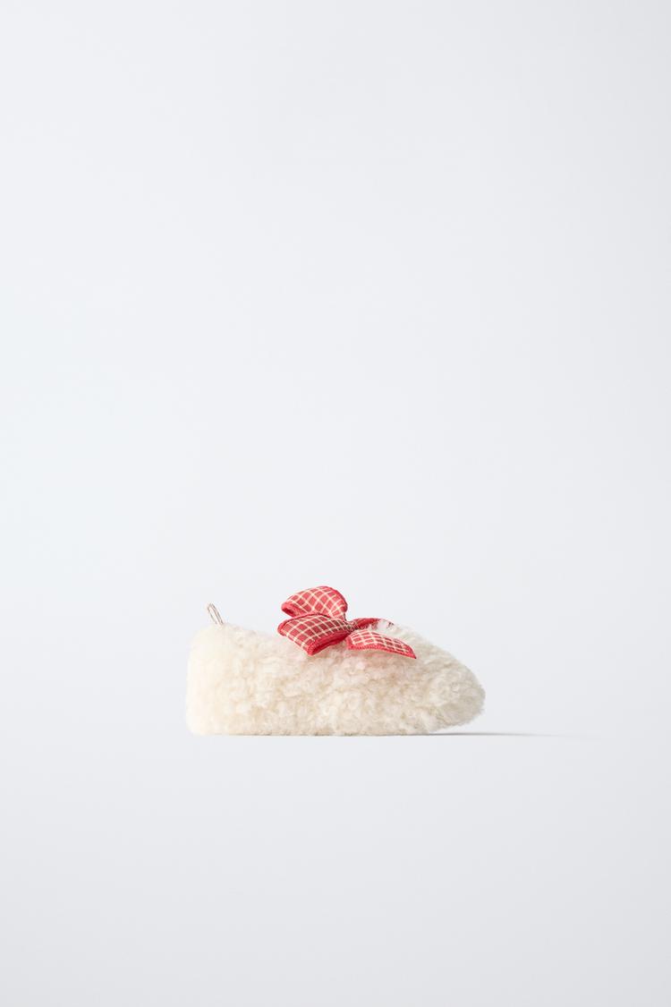 FAUX SHEARLING BOW SLIPPERS