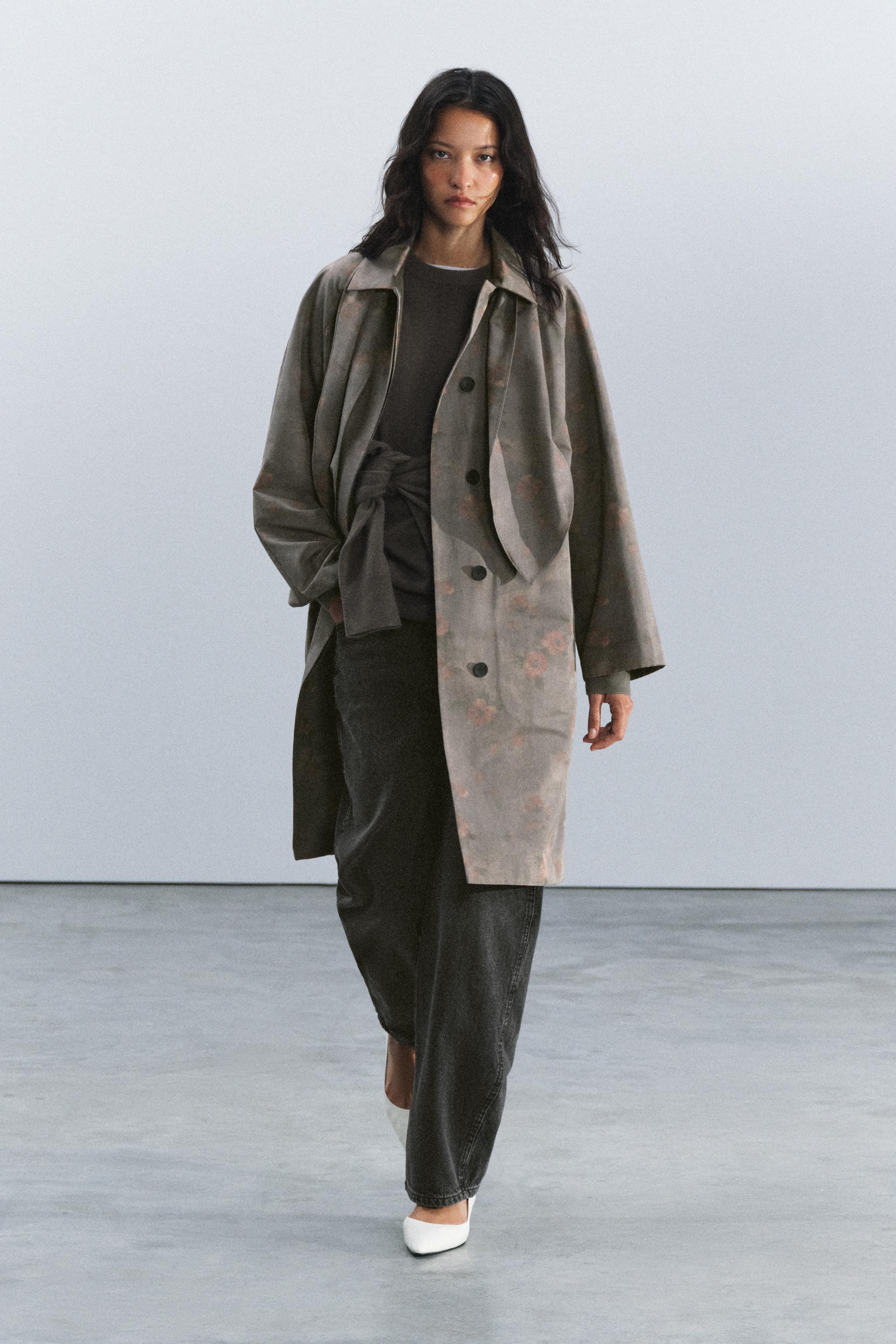 Тренч ZW COLLECTION с цветочным принтом и шарфом — ZARA
