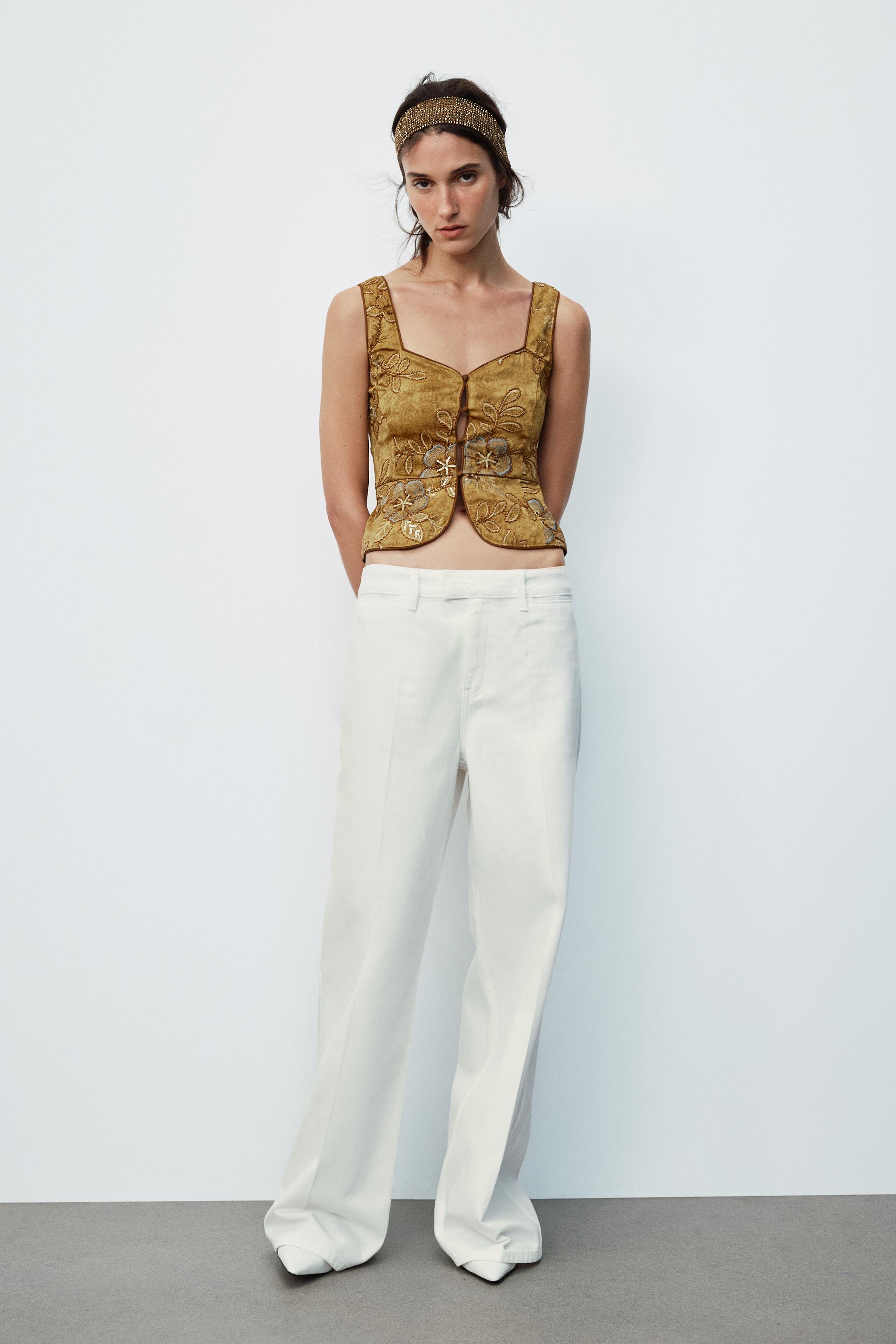 Топ-жилет с вышивкой и бисером — ZARA