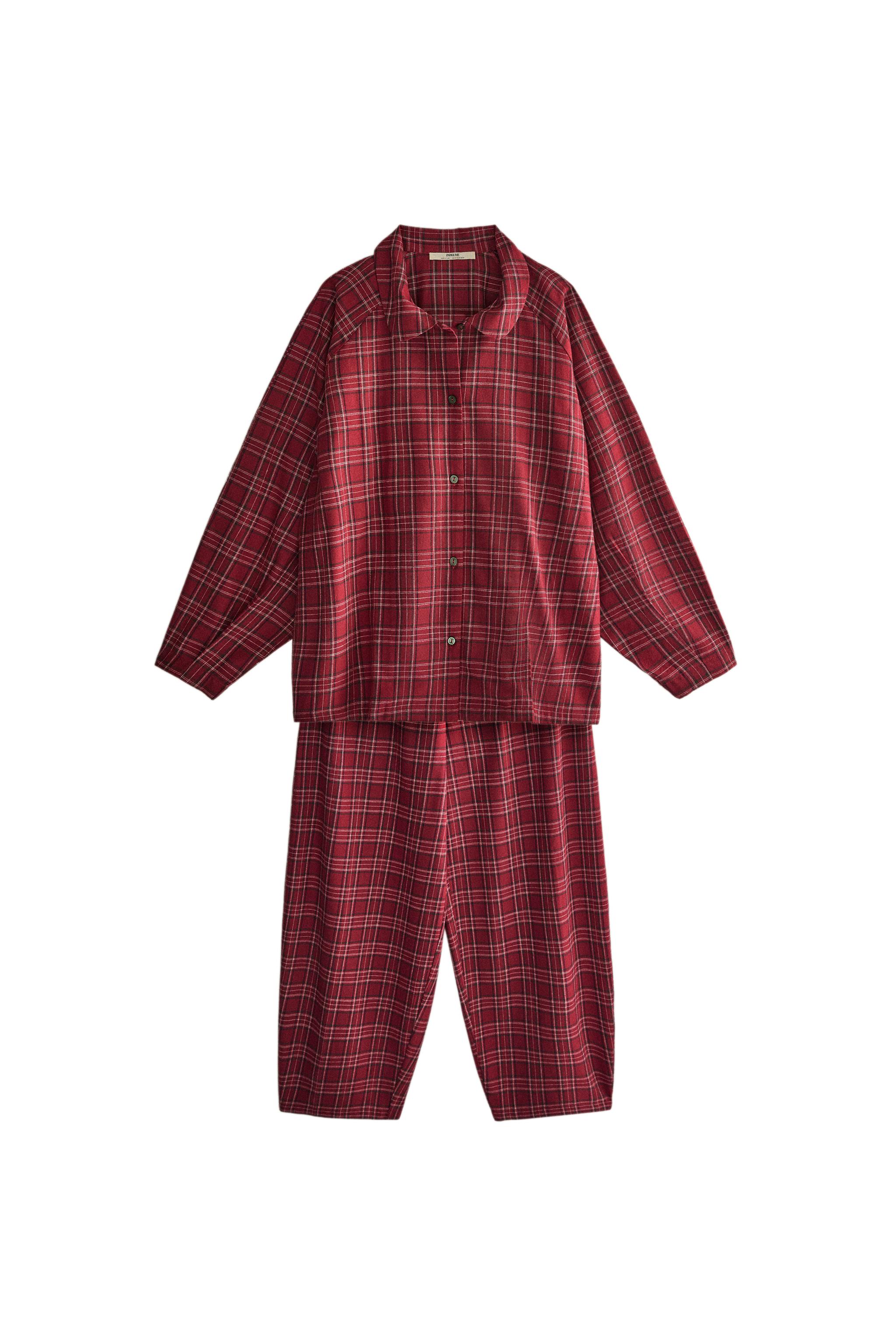 WOMEN'S CHRISTMAS CHECK FLANNEL SET OF PYJAMAS (SET OF 2) — ZARA