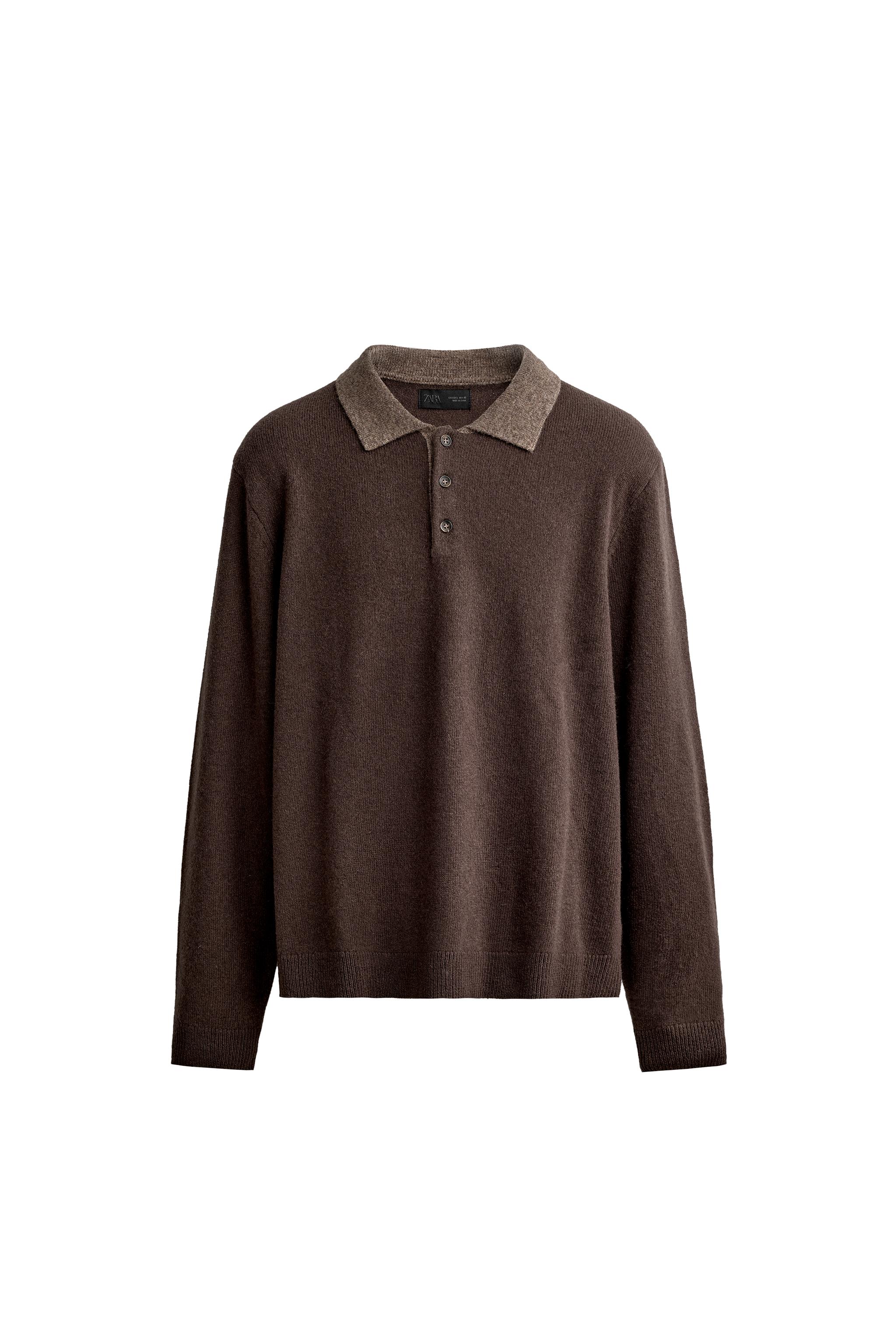 100% WOOL CONTRAST KNIT POLO SHIRT — ZARA