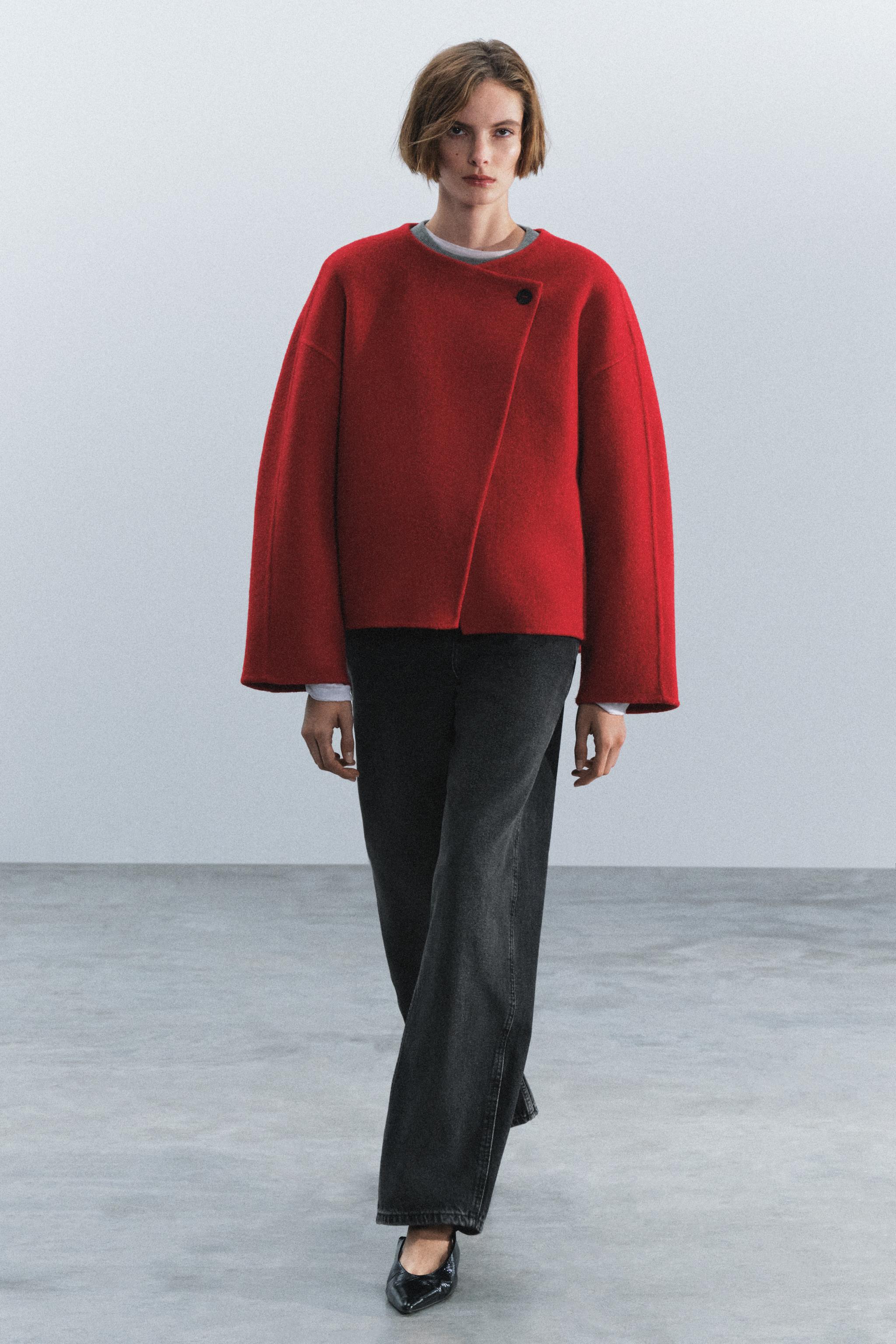 Укороченное пальто из шерстяной смеси ZW COLLECTION — ZARA