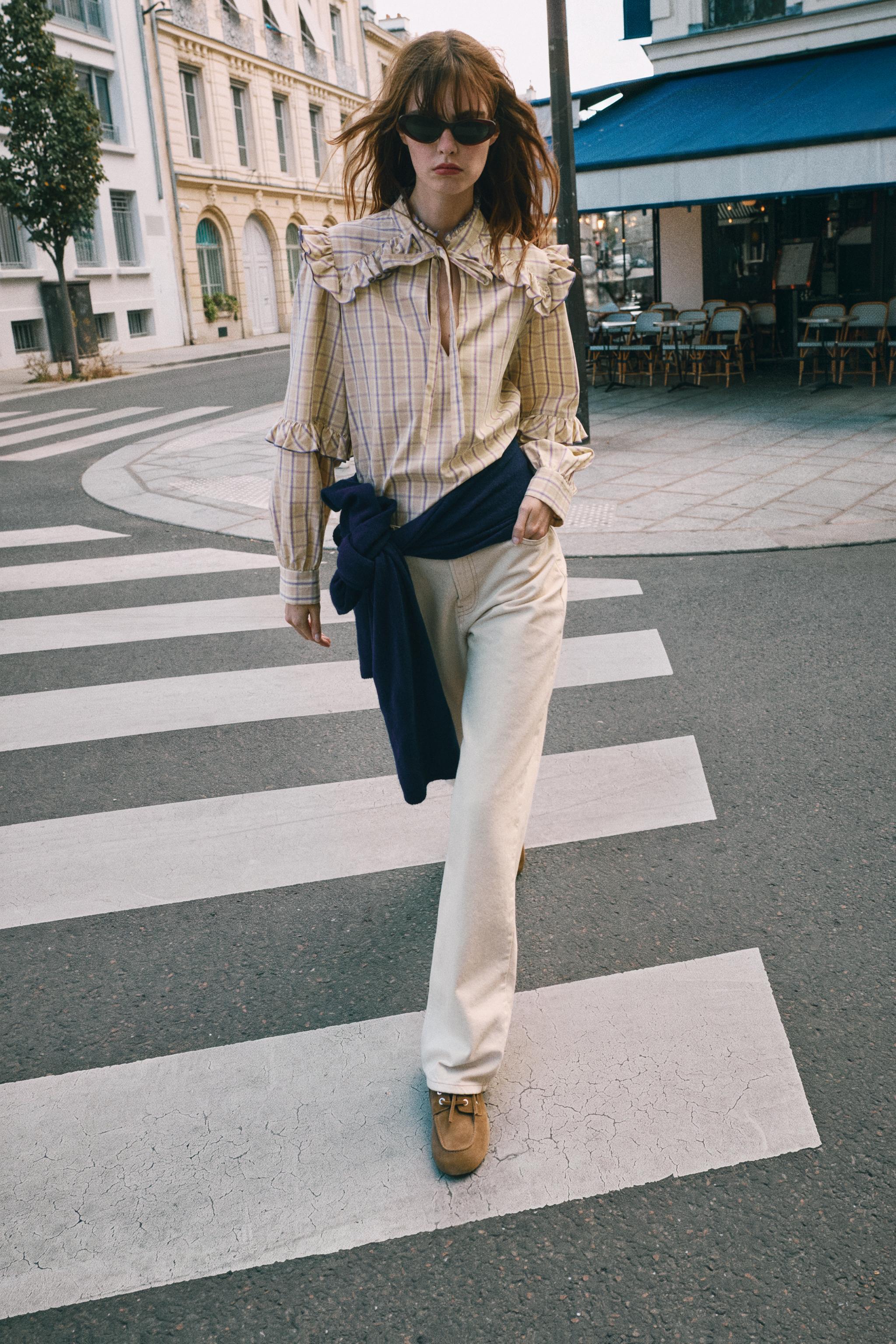 Блуза в клетку с воланами — ZARA