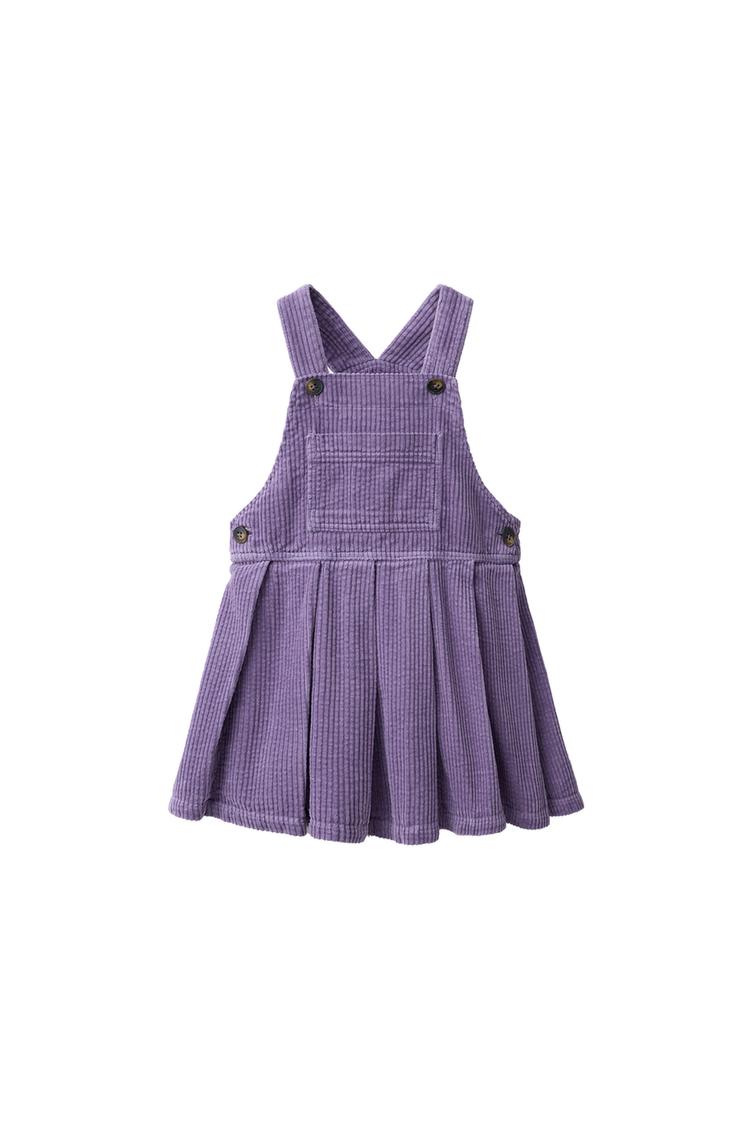 CORDUROY PINAFORE DRESS WITH PLEATS