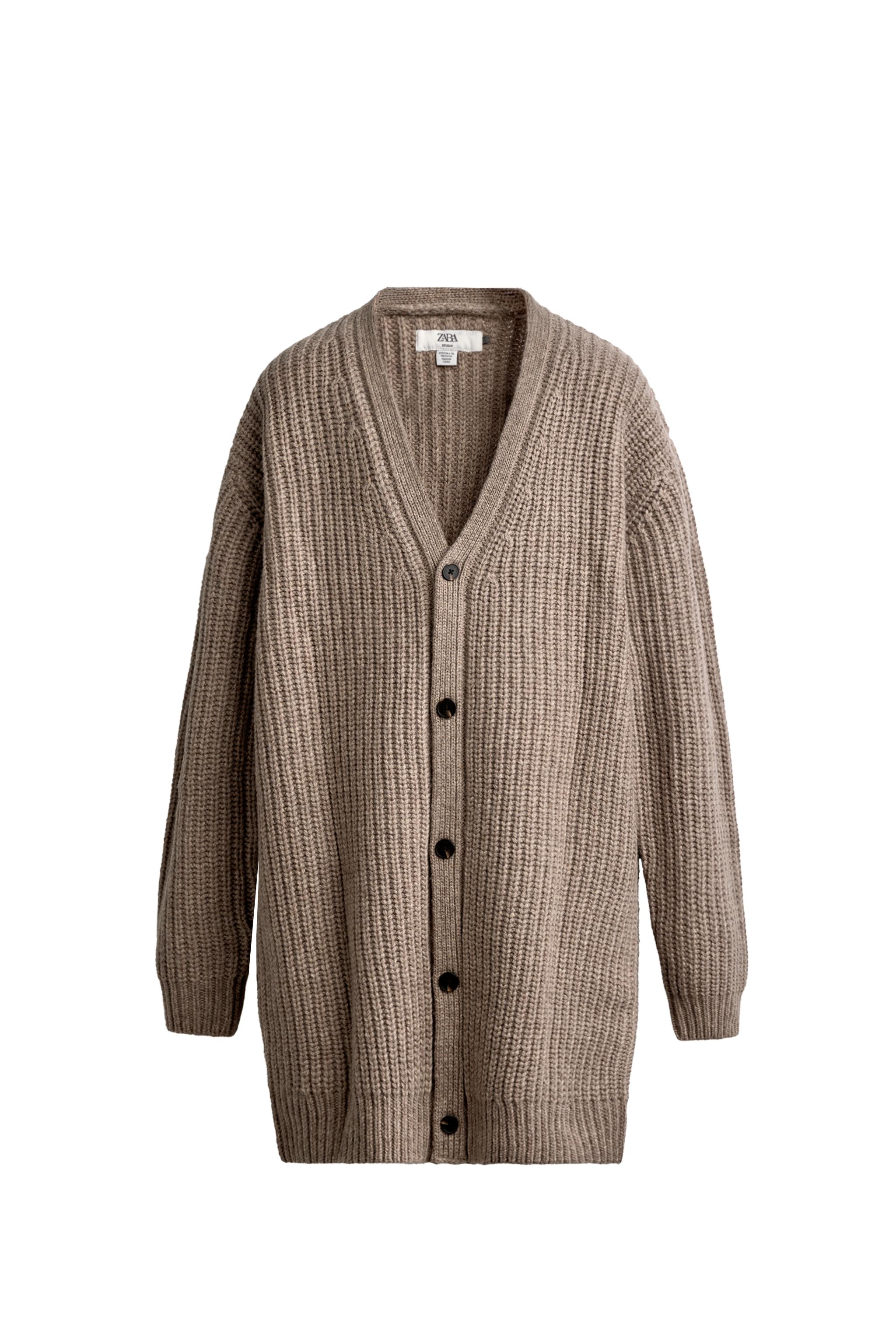 LONG 100% WOOL CARDIGAN WITH ELBOW PATCH — ZARA
