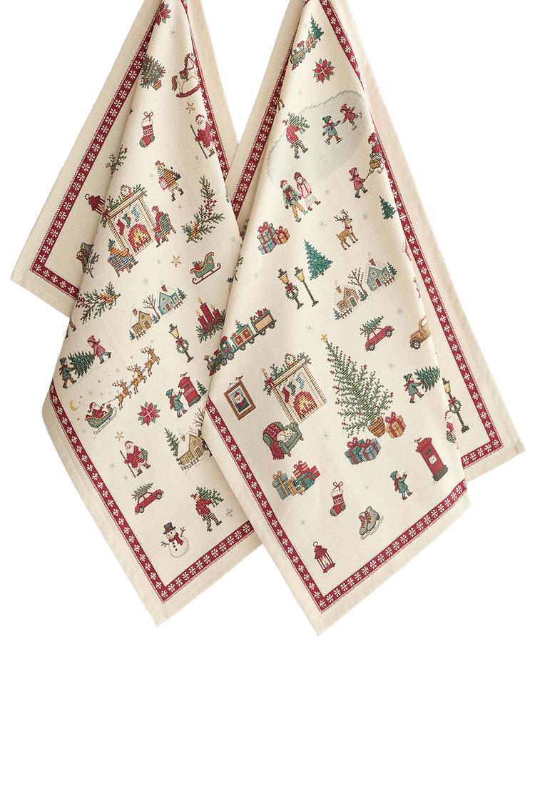 COTTON CHRISTMAS VILLAGE KITCHEN TOWEL (PACK OF 2)