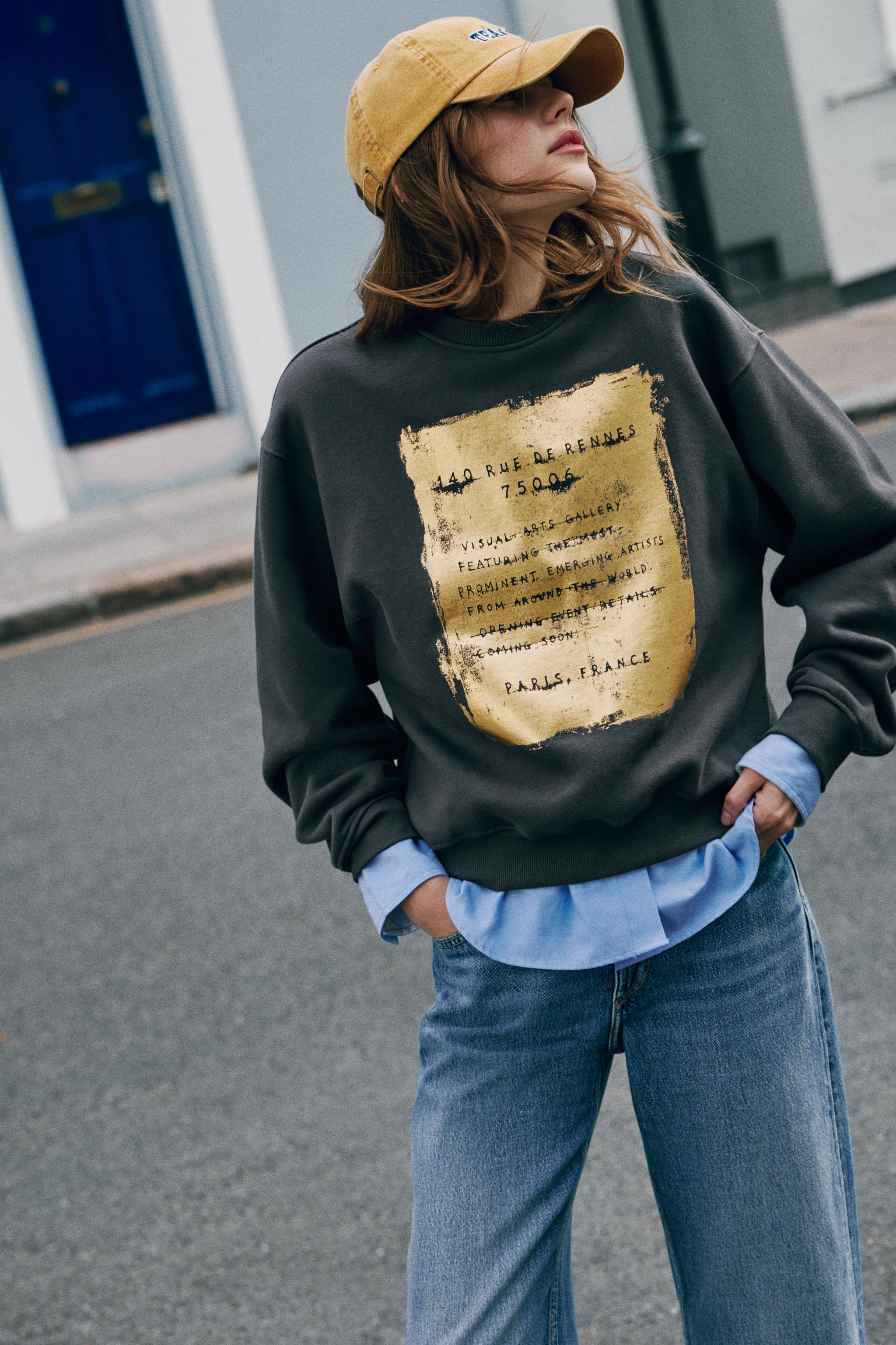 ТОЛСТОВКА С ПРИНТОМ ЭФФЕКТ МЕТАЛЛИК — ZARA