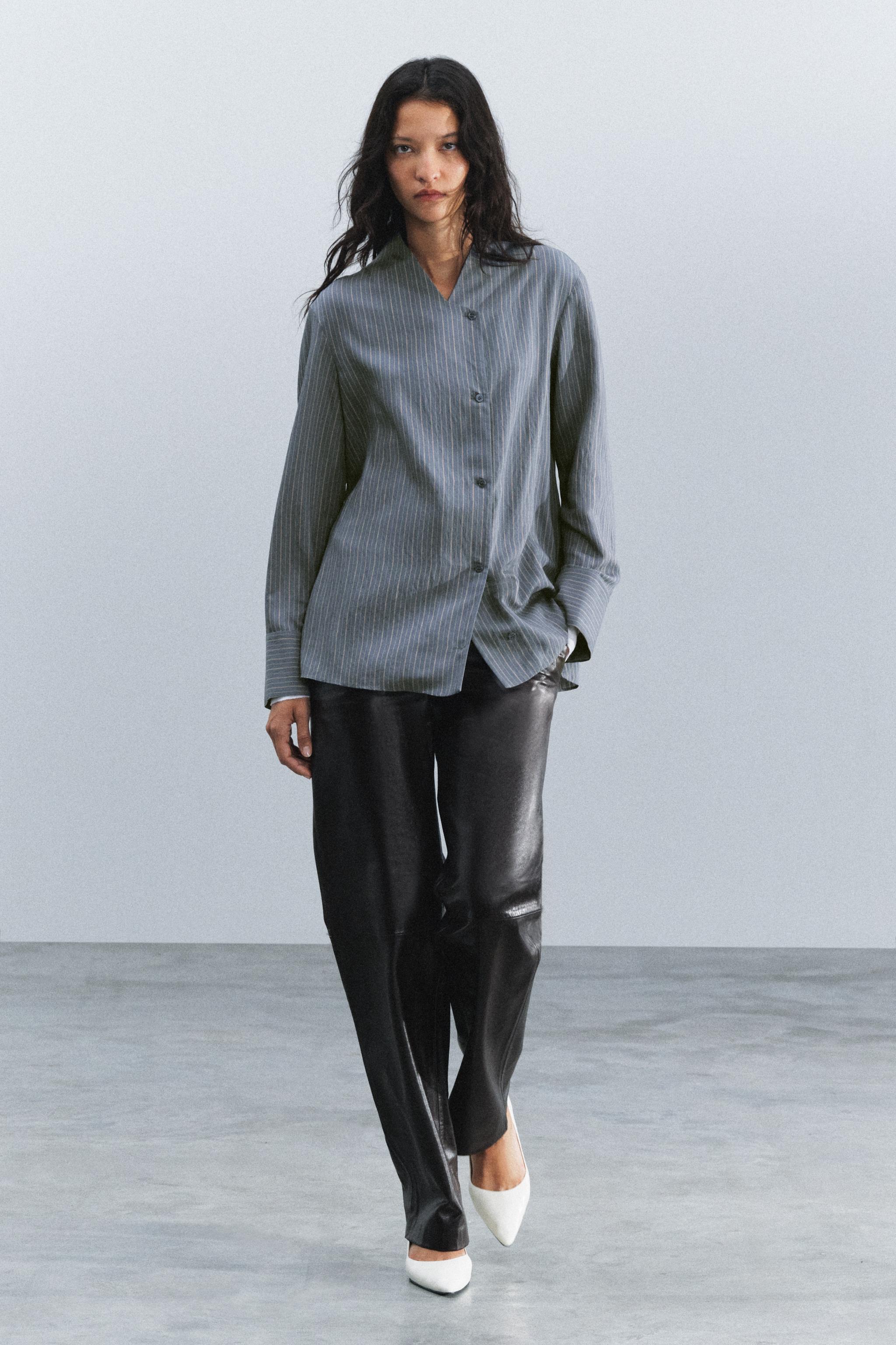 Рубашка на запа́х в полоску из коллекции ZW COLLECTION — ZARA