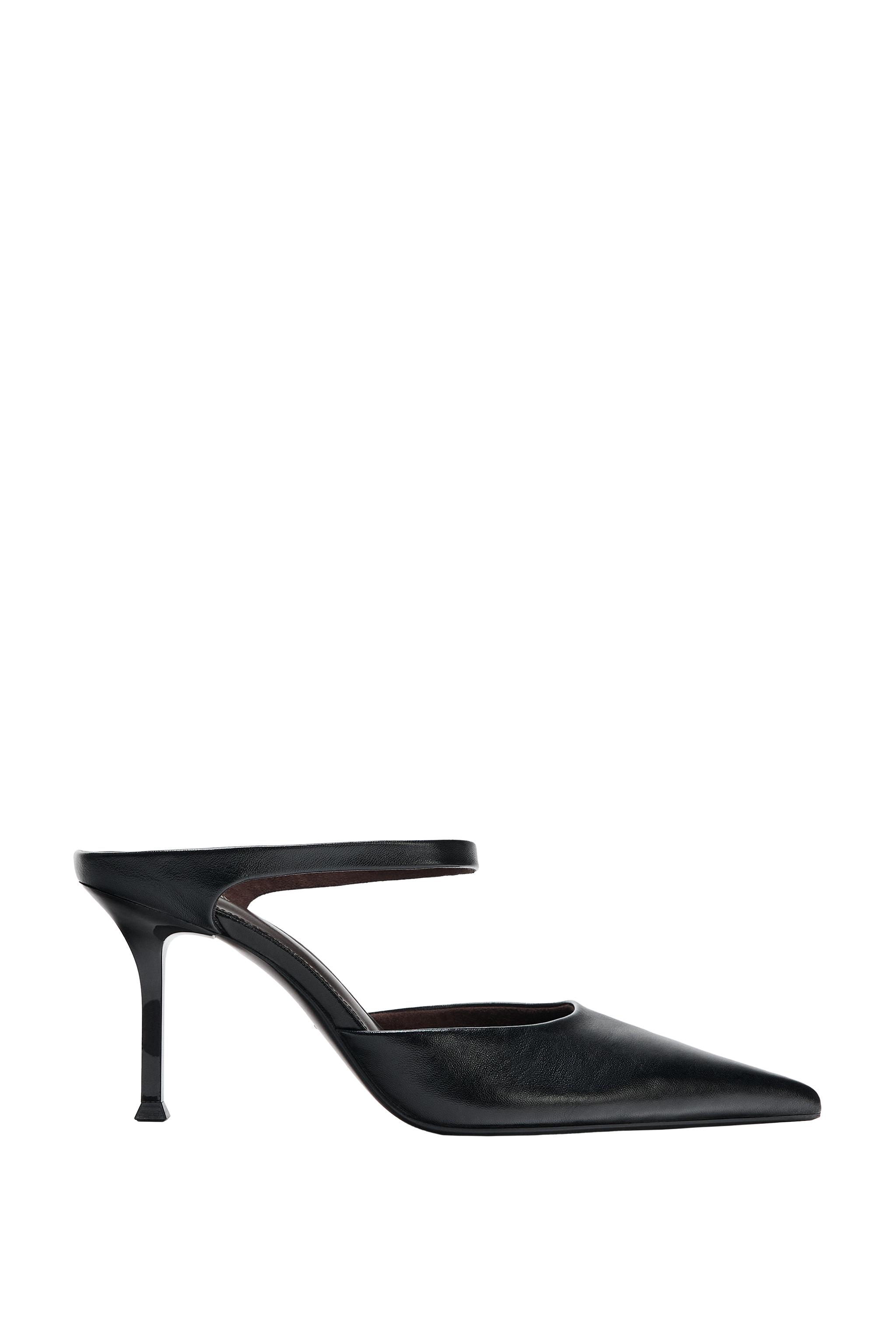 LEATHER MULE HEELS WITH STRAP — ZARA
