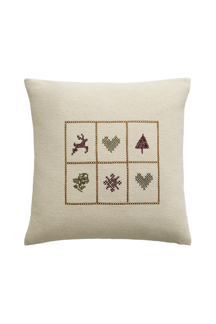 CHRISTMAS EMBROIDERED COTTON CUSHION COVER