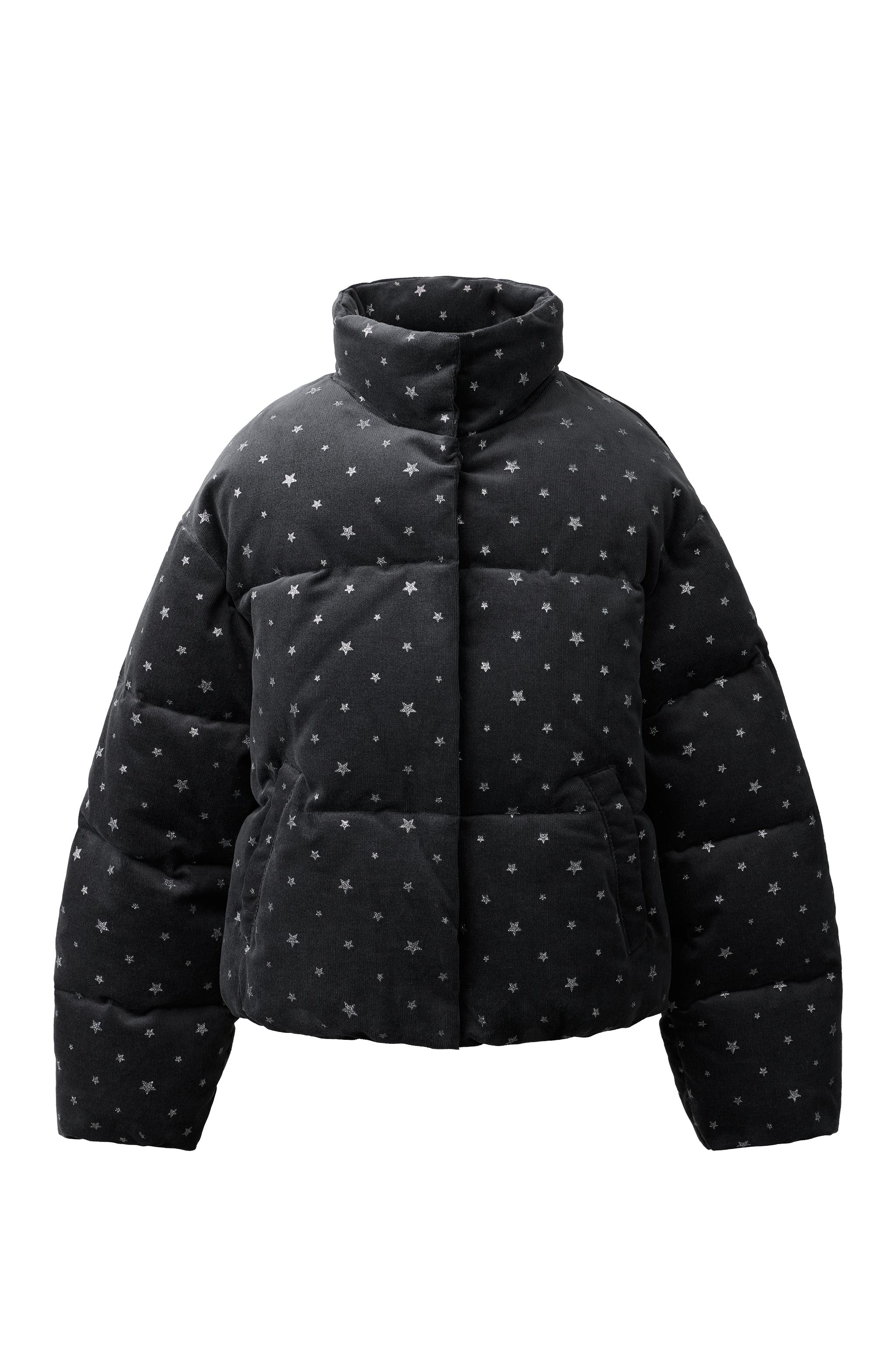 Пуховик из микрофактурового вельвета со звёздным принтом — ZARA