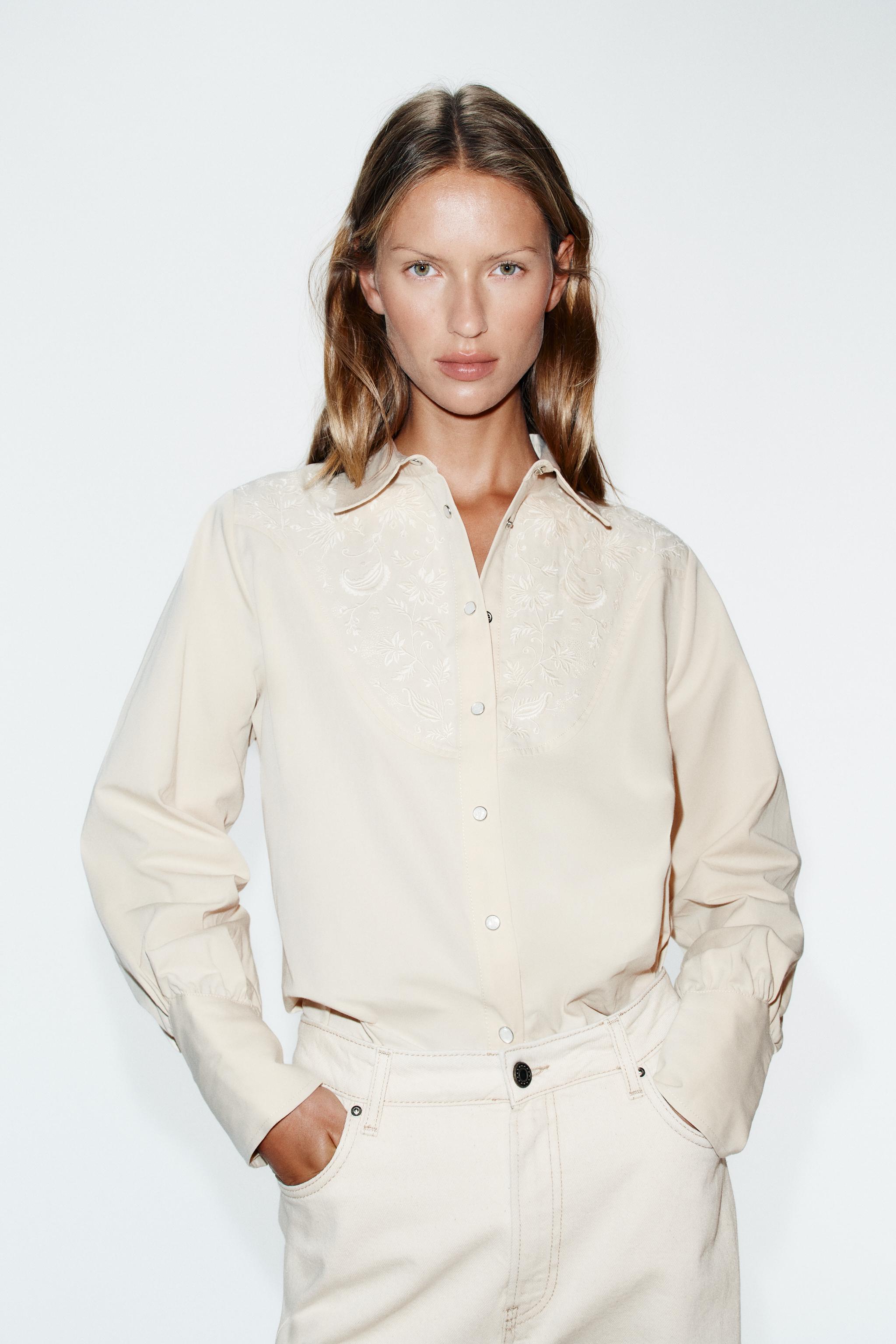Рубашка с цветочной вышивкой — ZARA
