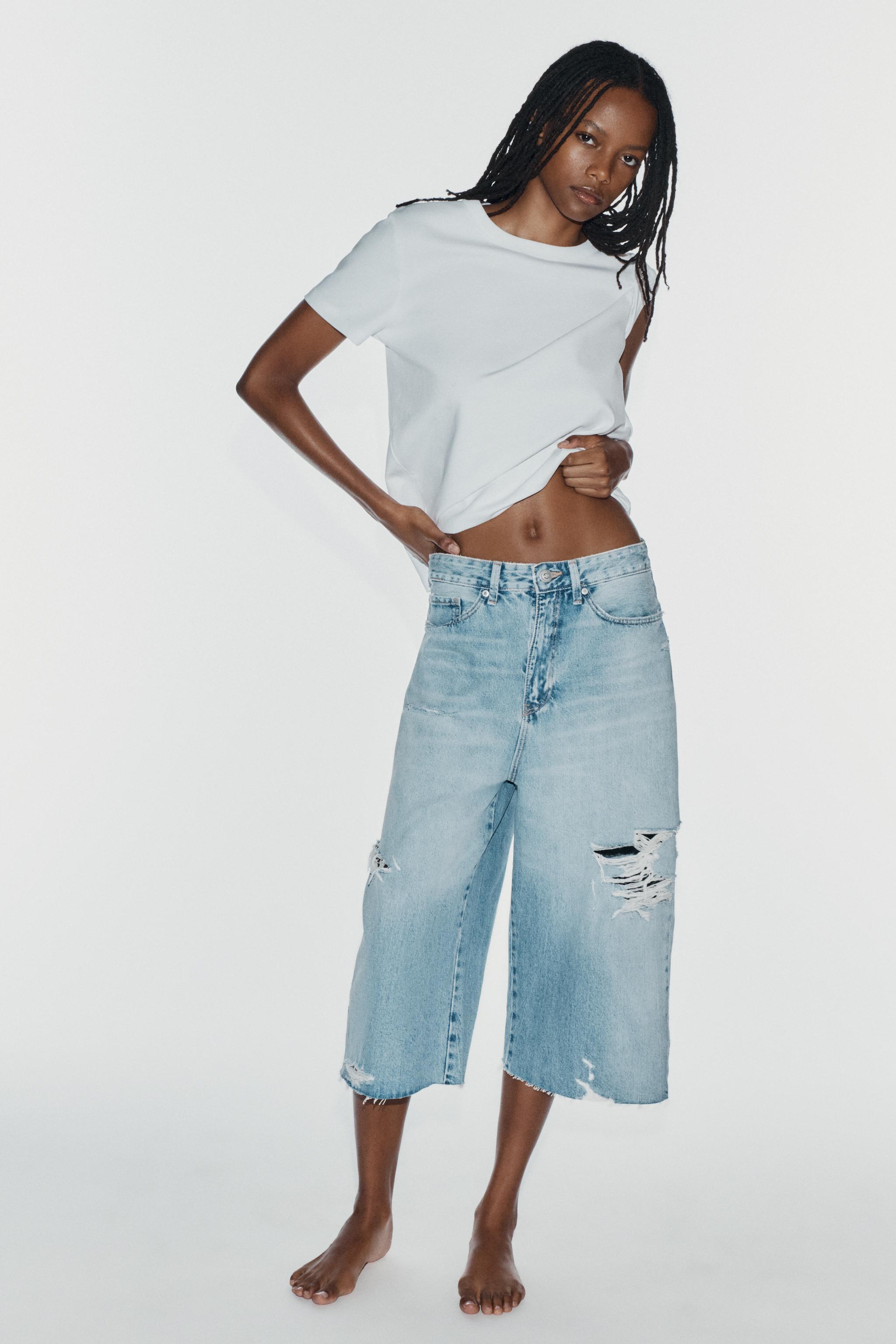 Джинсовые шорты свободного кроя со средней посадкой с потёртостями — ZARA
