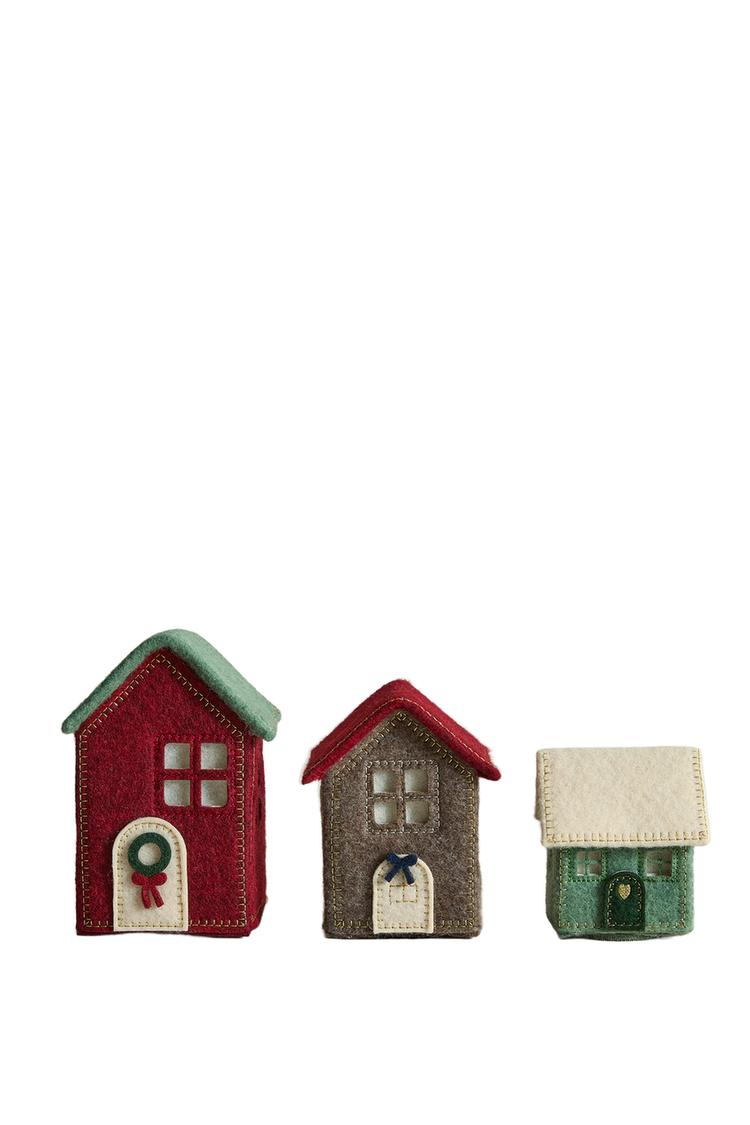 FELT HOUSE CHRISTMAS ORNAMENTS WITH LIGHT (SET OF 3)