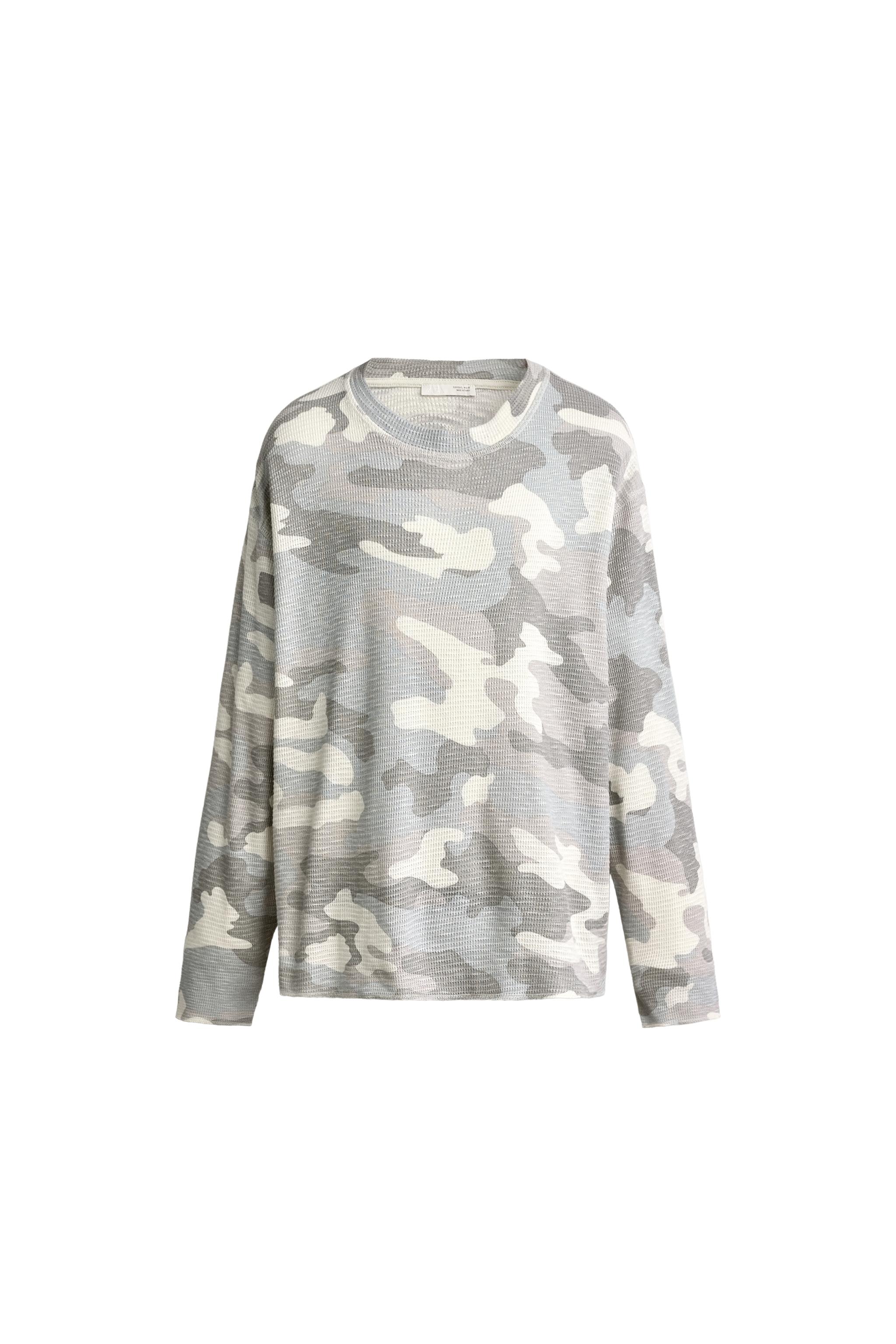 ABSTRACT PRINT WAFFLE-KNIT TEXTURED SWEATSHIRT — ZARA