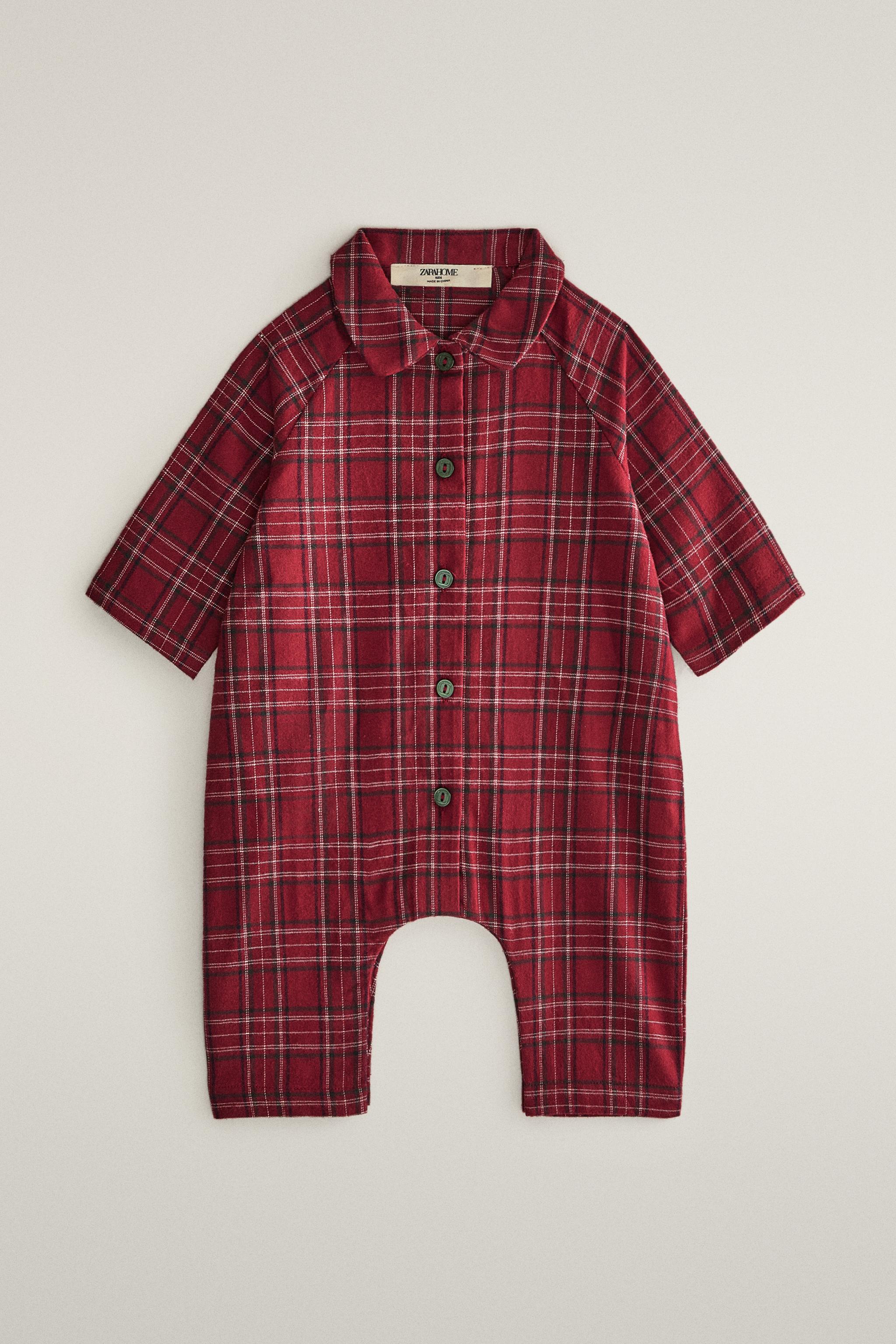 BABY CHRISTMAS CHECK FLANNEL ROMPER — ZARA