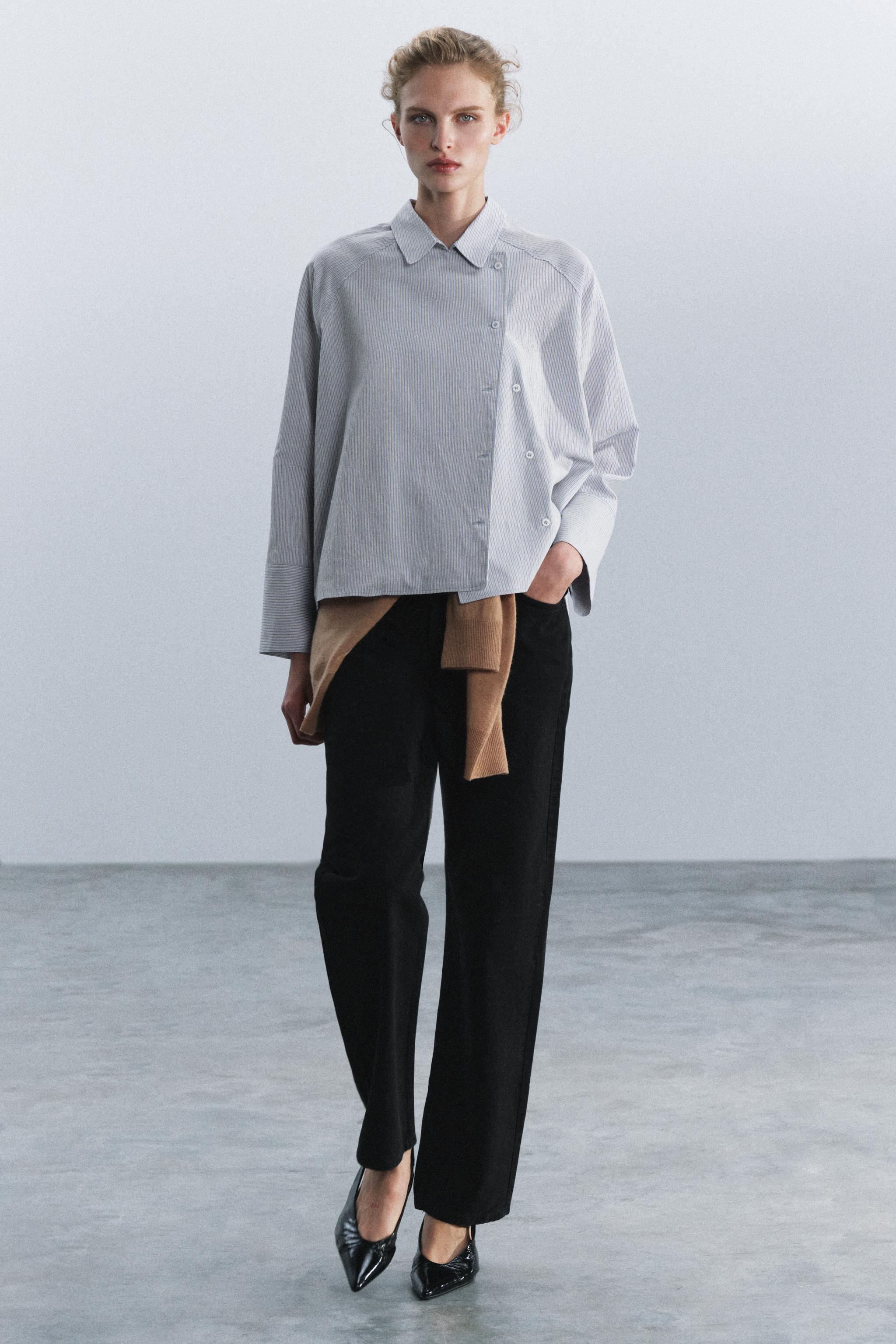 Рубашка ZW COLLECTION на запа́х в полоску — ZARA
