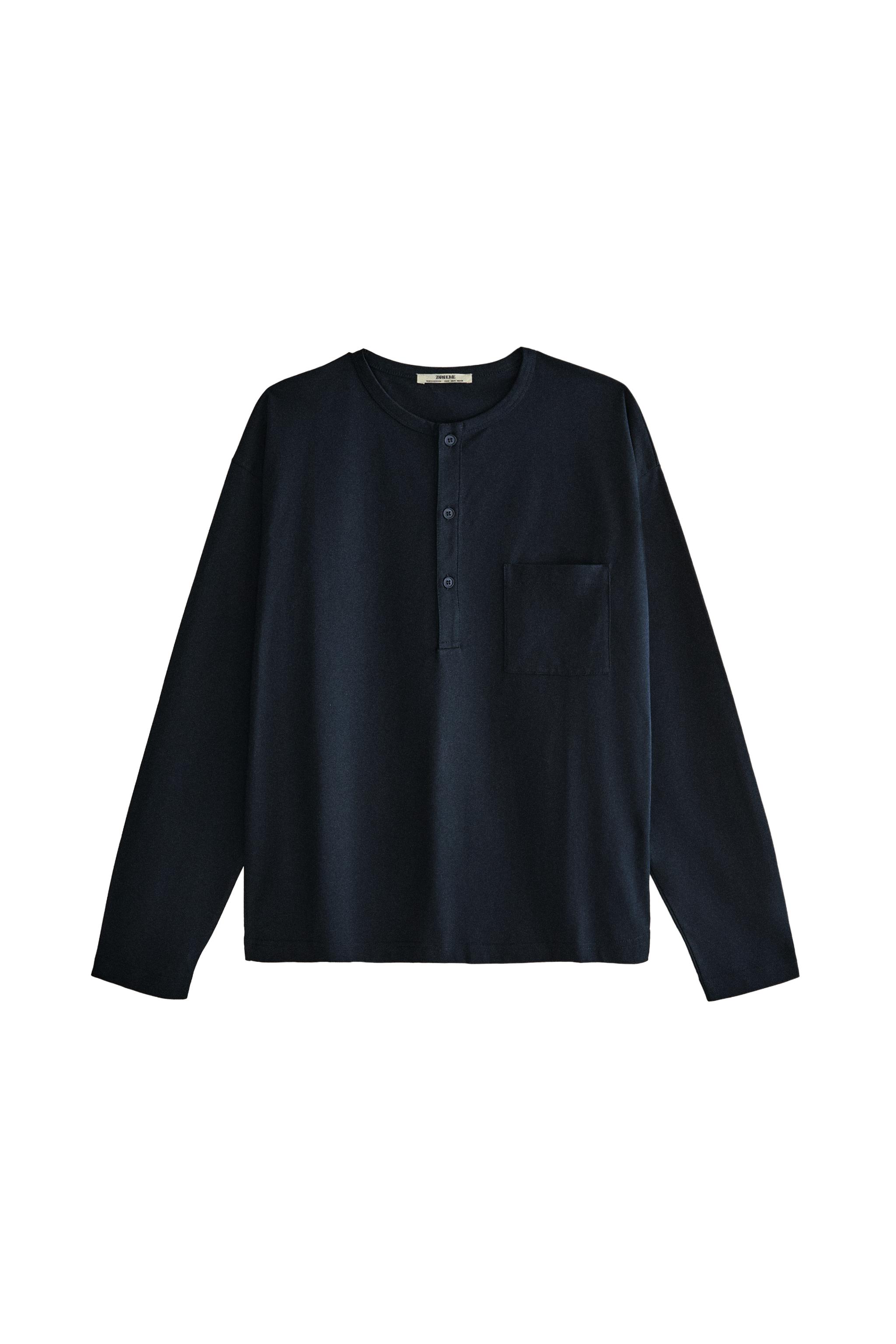 COTTON LONG SLEEVE POCKET T-SHIRT — ZARA