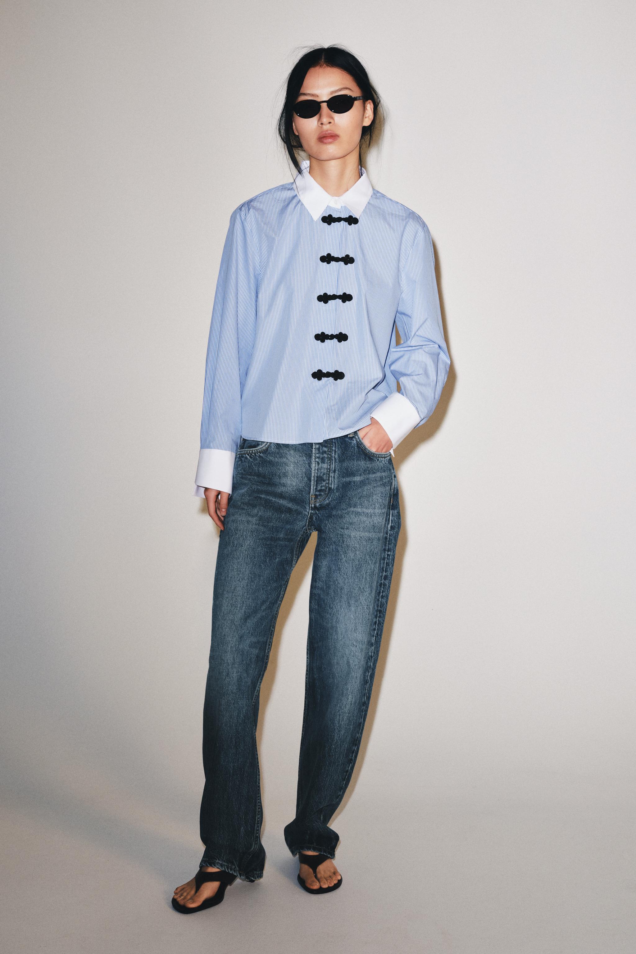 РУБАШКА В ПОЛОСКУ С ЗАСТЕЖКАМИ-КЛЕВАНТ ZW COLLECTION — ZARA