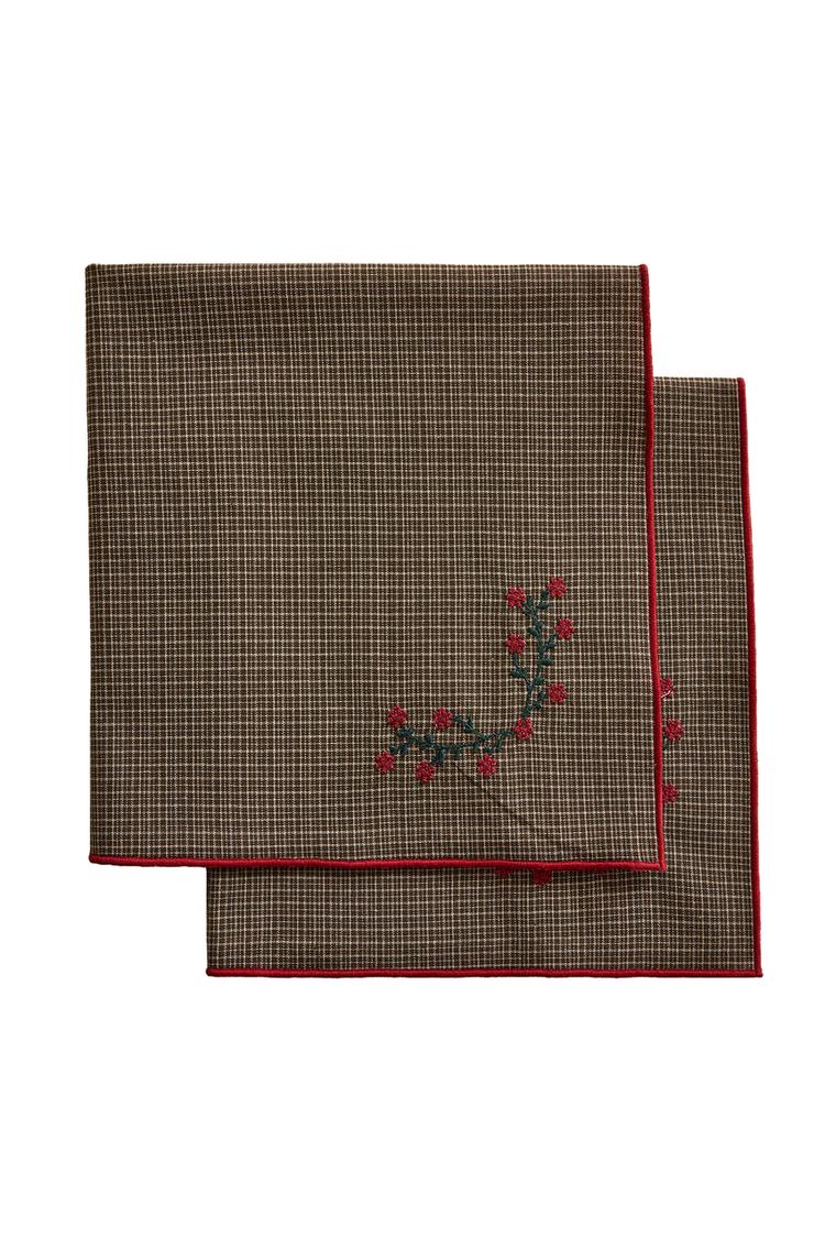 CHRISTMAS EMBROIDERED COTTON NAPKINS (PACK OF 2)