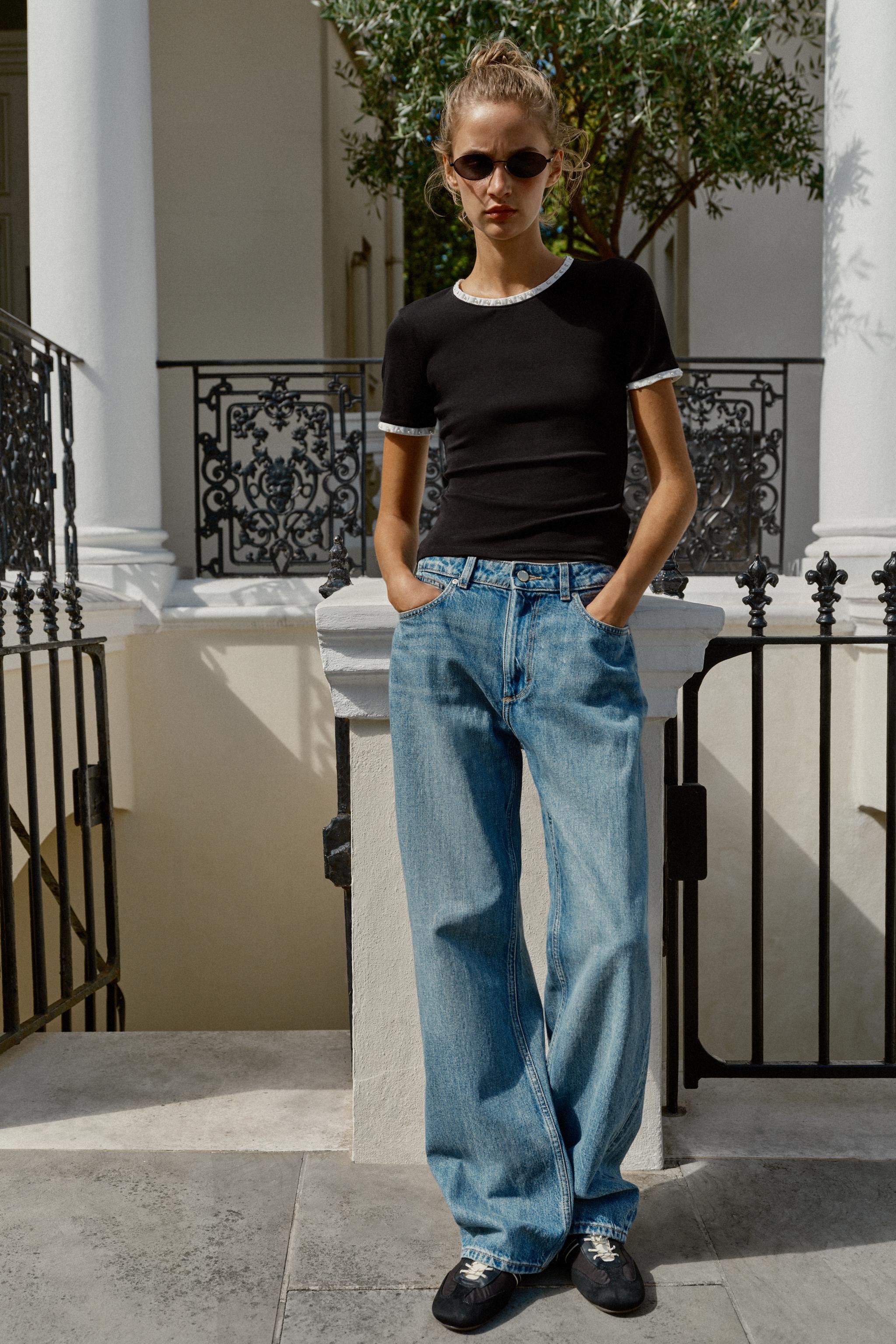 Футболка с контрастными искусственными жемчужинами — ZARA