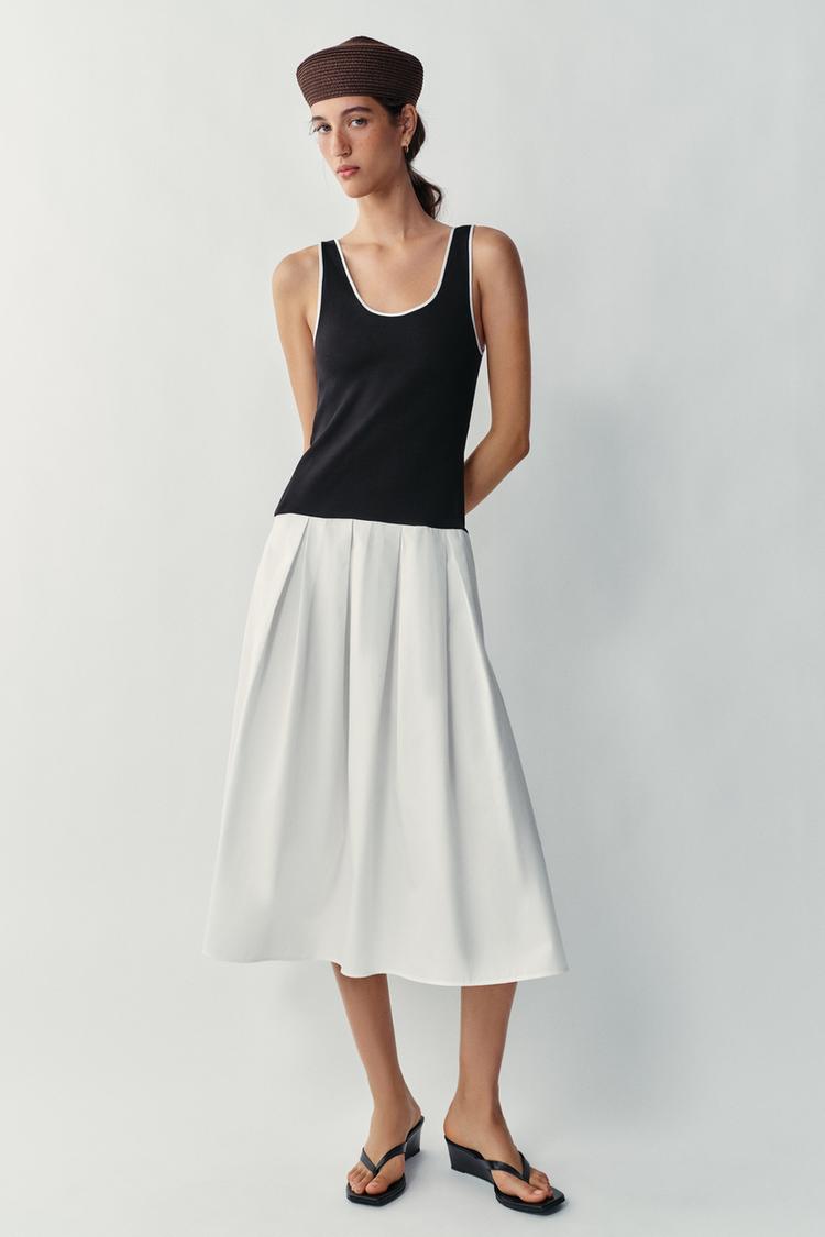 Миди-платье из поплина с контрастными деталями