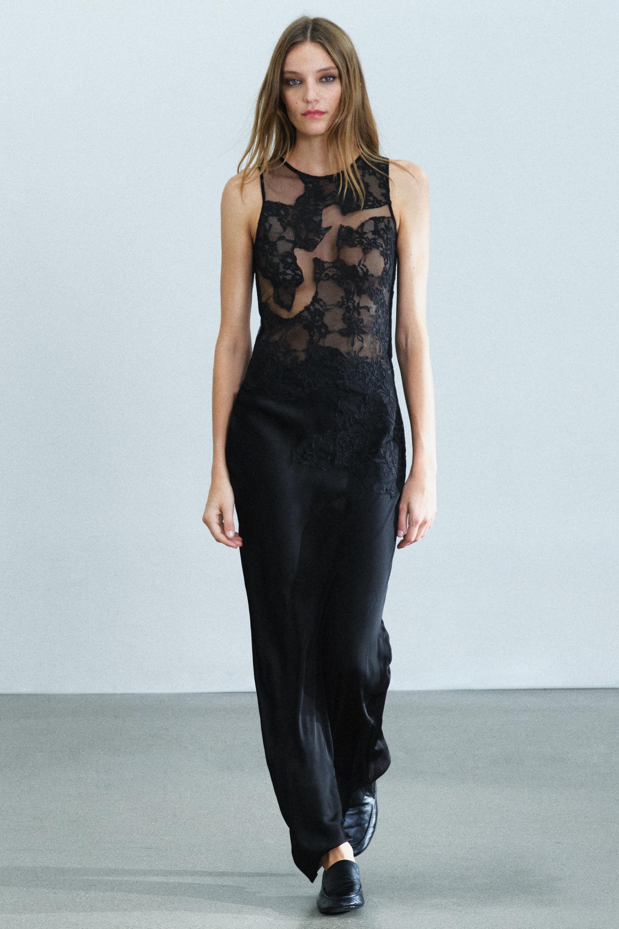 Платье ZW COLLECTION макси с кружевным контрастом — ZARA