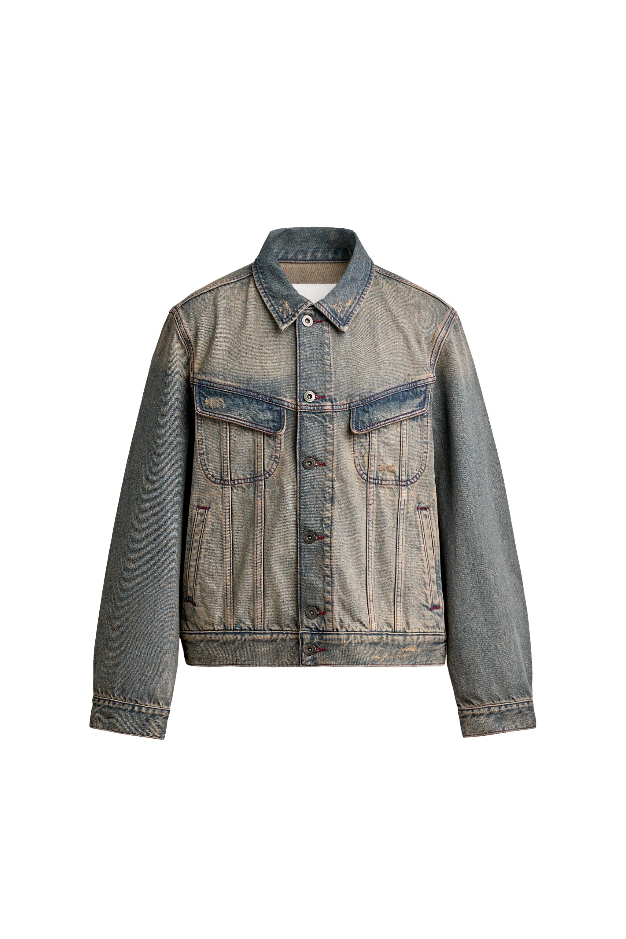 Укороченная джинсовая куртка с декоративной строчкой — ZARA