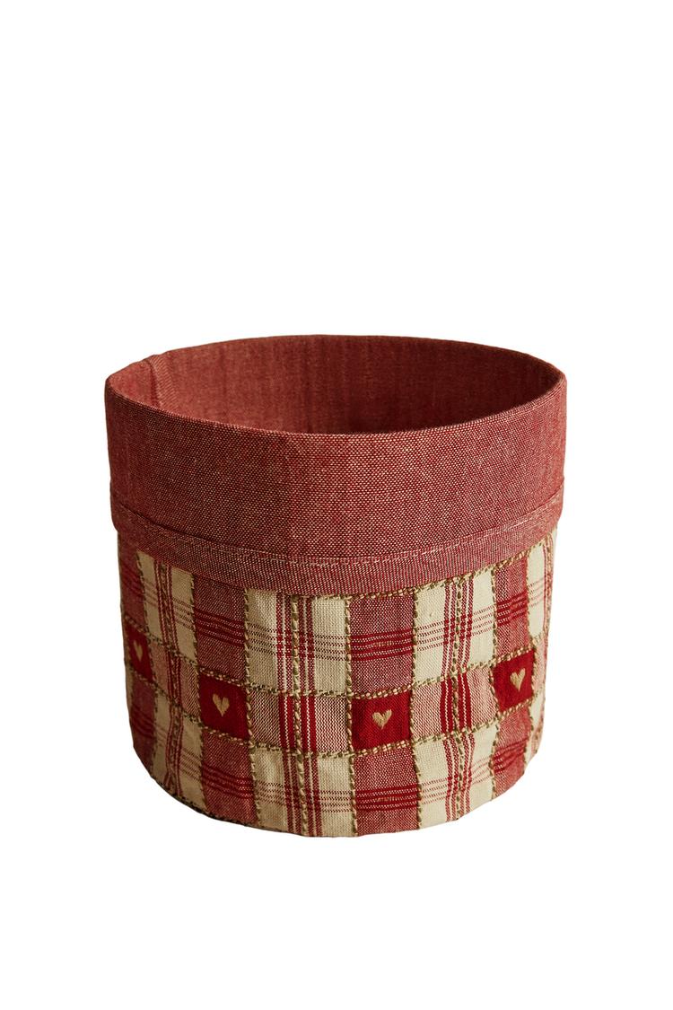 CHRISTMAS HEART AND CHECK COTTON BREAD BASKET