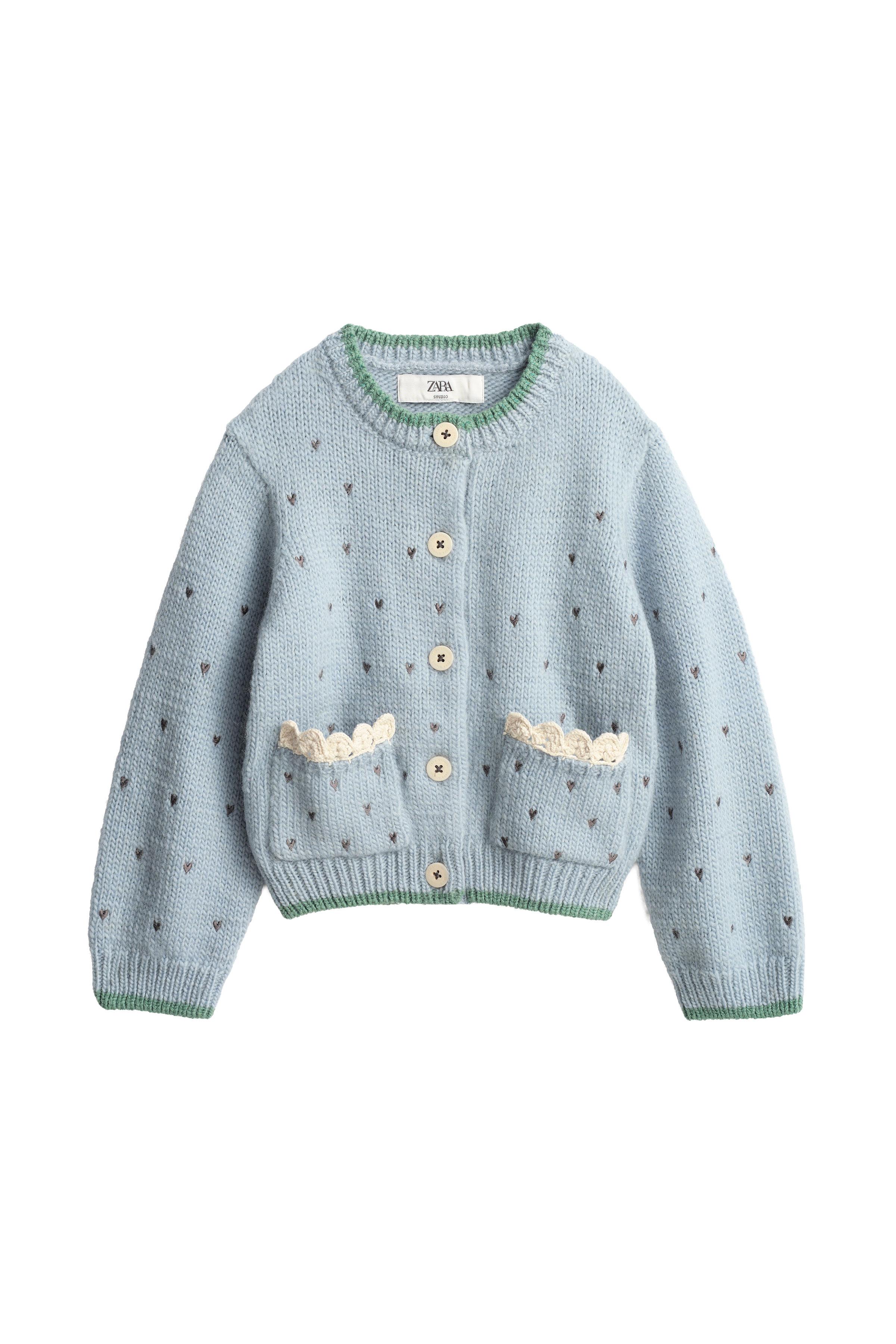 100% WOOL EMBROIDERED HEARTS KNIT CARDIGAN LIMITED EDITION — ZARA