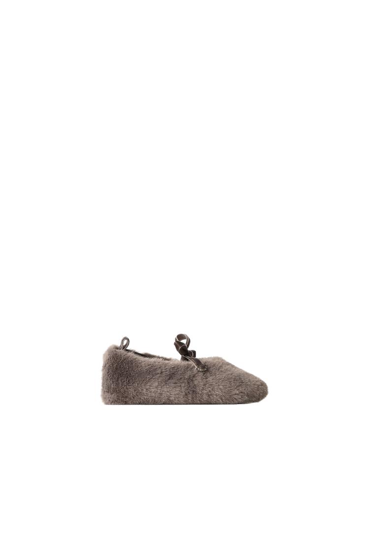 SHEEPSKIN BOW BALLET FLATS